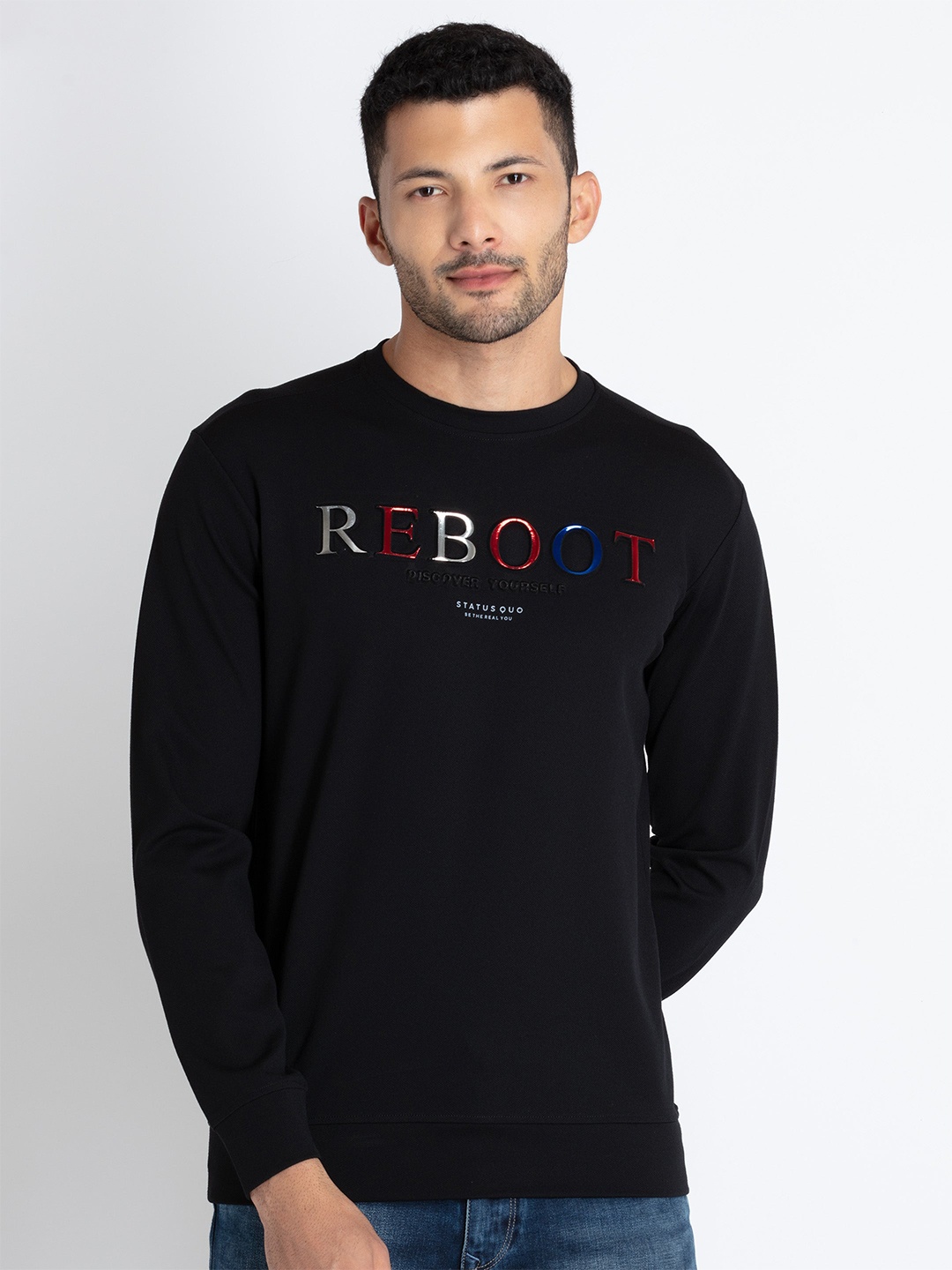 

Status Quo Typography Printed Cotton Pullover, Black