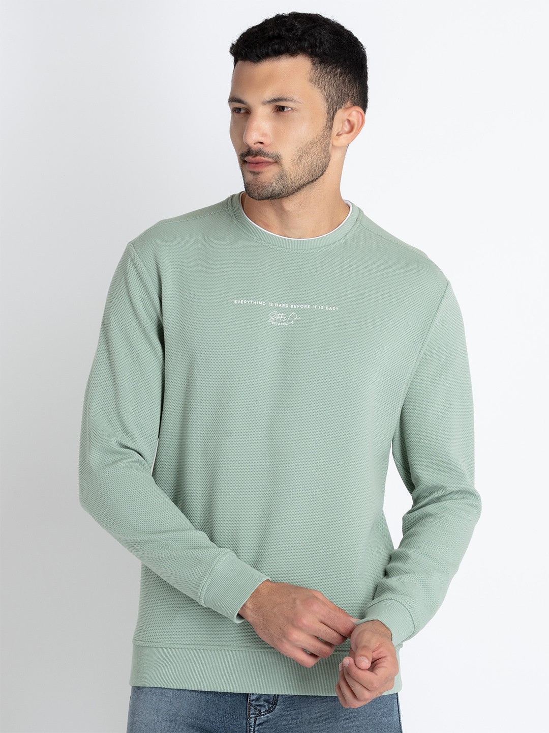 

Status Quo Typography Printed Cotton Pullover, Green