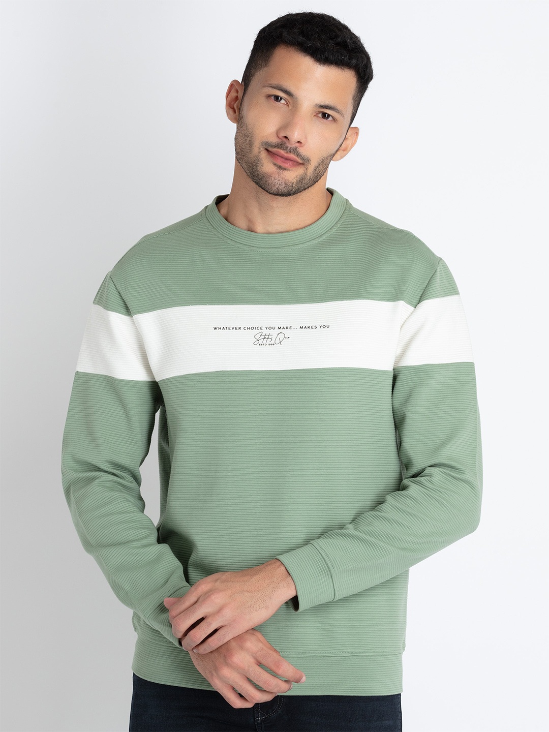 

Status Quo Colourblocked Cotton Pullover Sweatshirt, Green