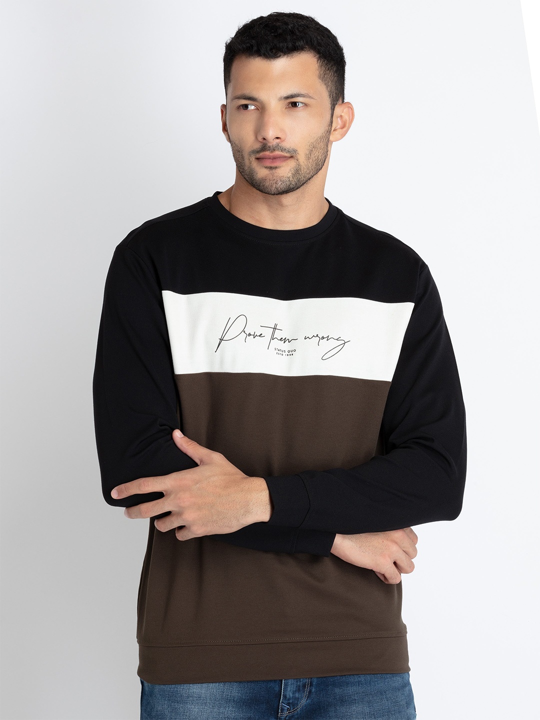 

Status Quo Colourblocked Cotton Pullover Sweatshirt, Black