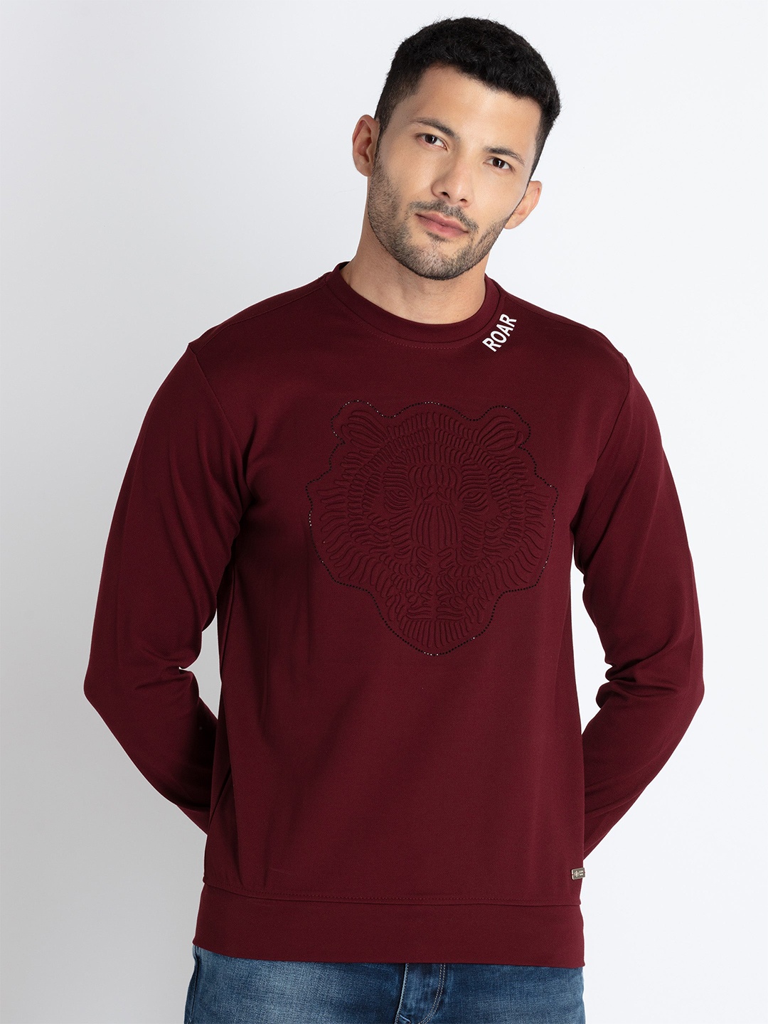 

Status Quo Self Design Round Neck Cotton Sweatshirt, Maroon