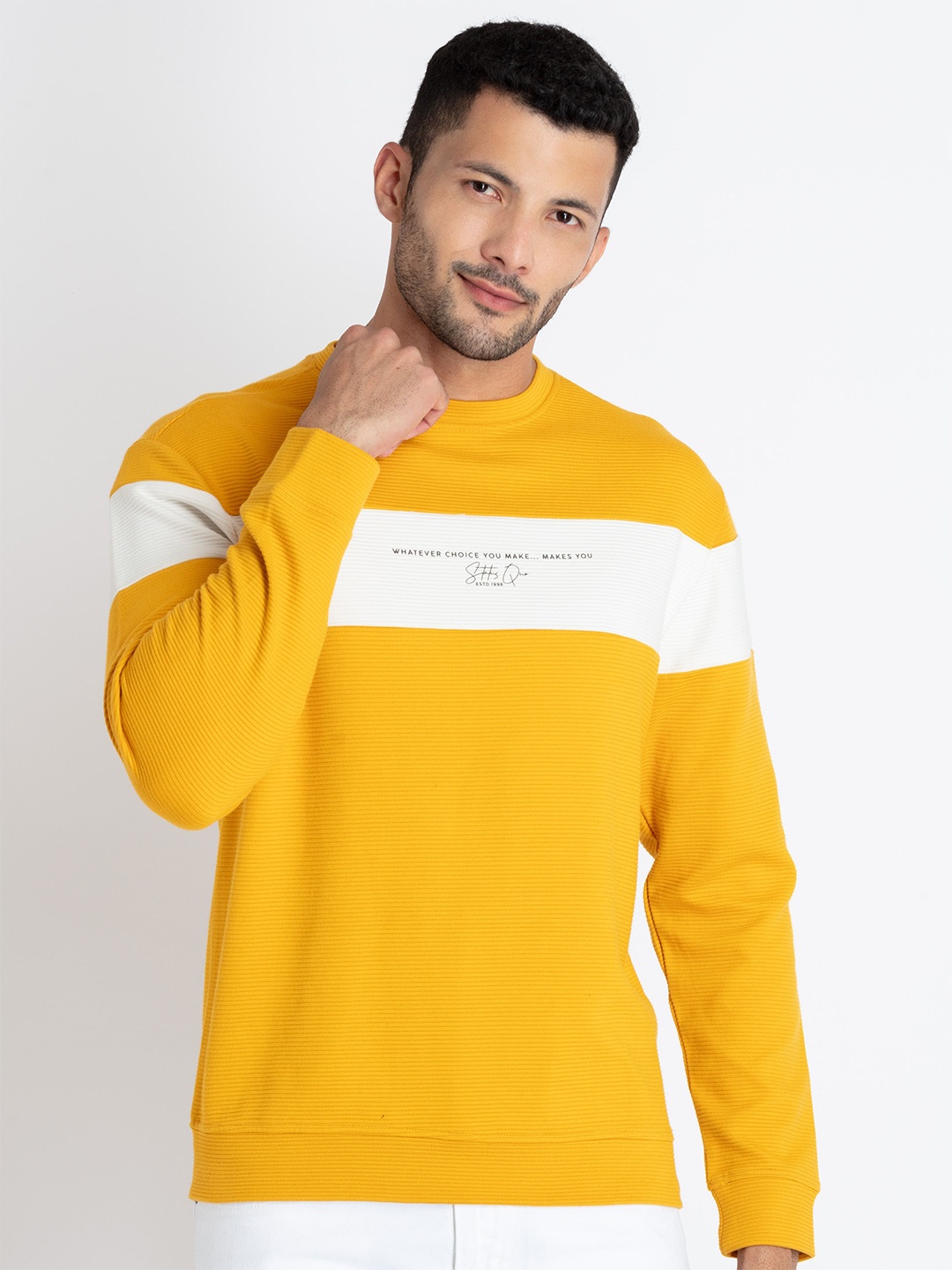 

Status Quo Colourblocked Round Neck Cotton Sweatshirt, Mustard