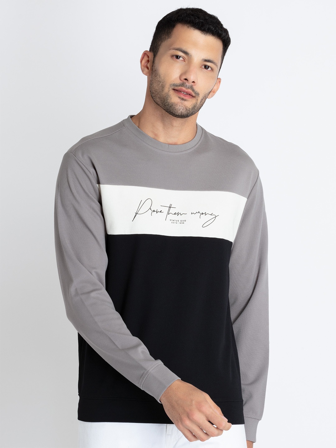 

Status Quo Colourblocked Lightweight Cotton Sweatshirt, Grey