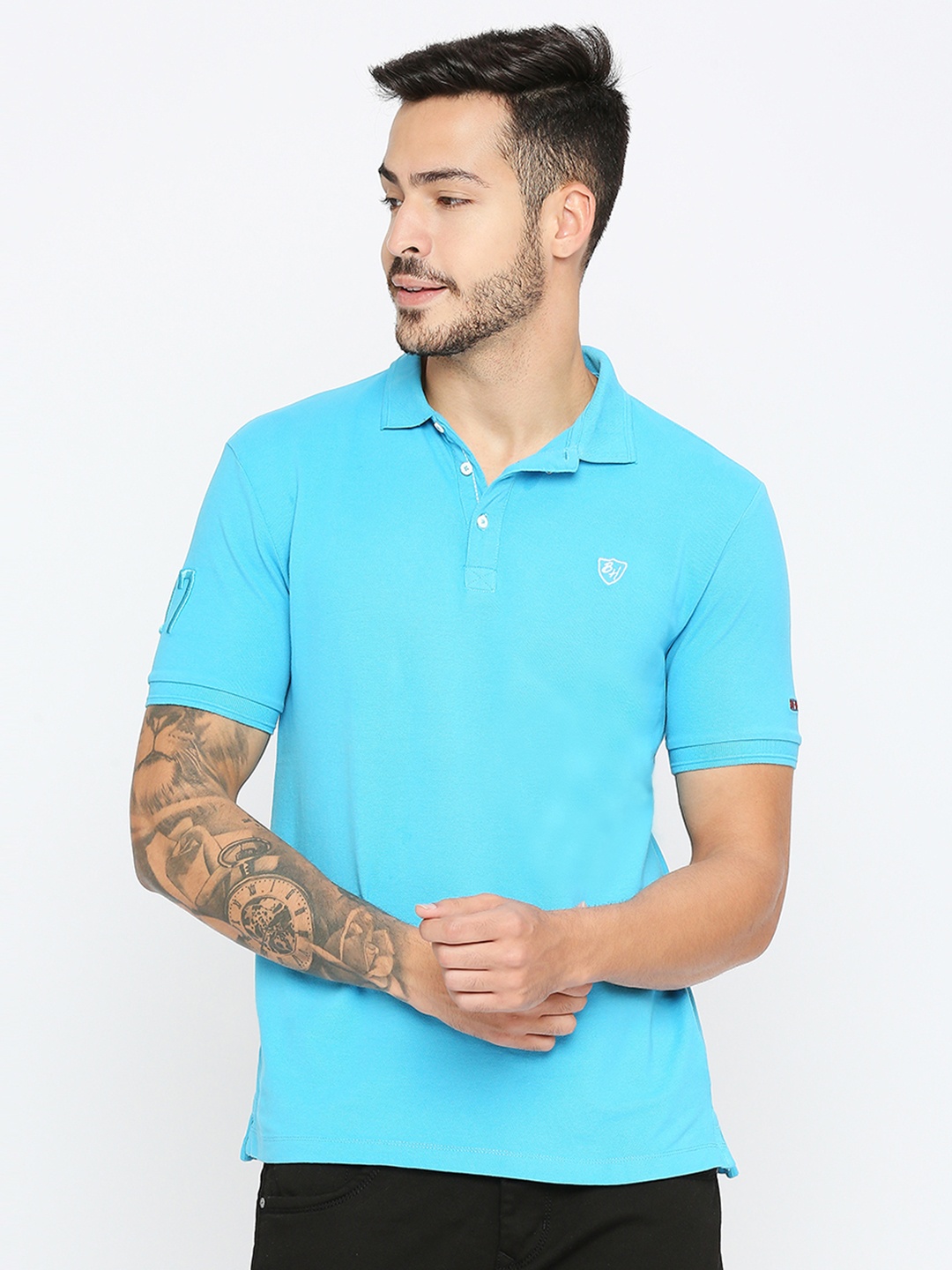 

Being Human Men Blue Polo Collar Pockets T-shirt