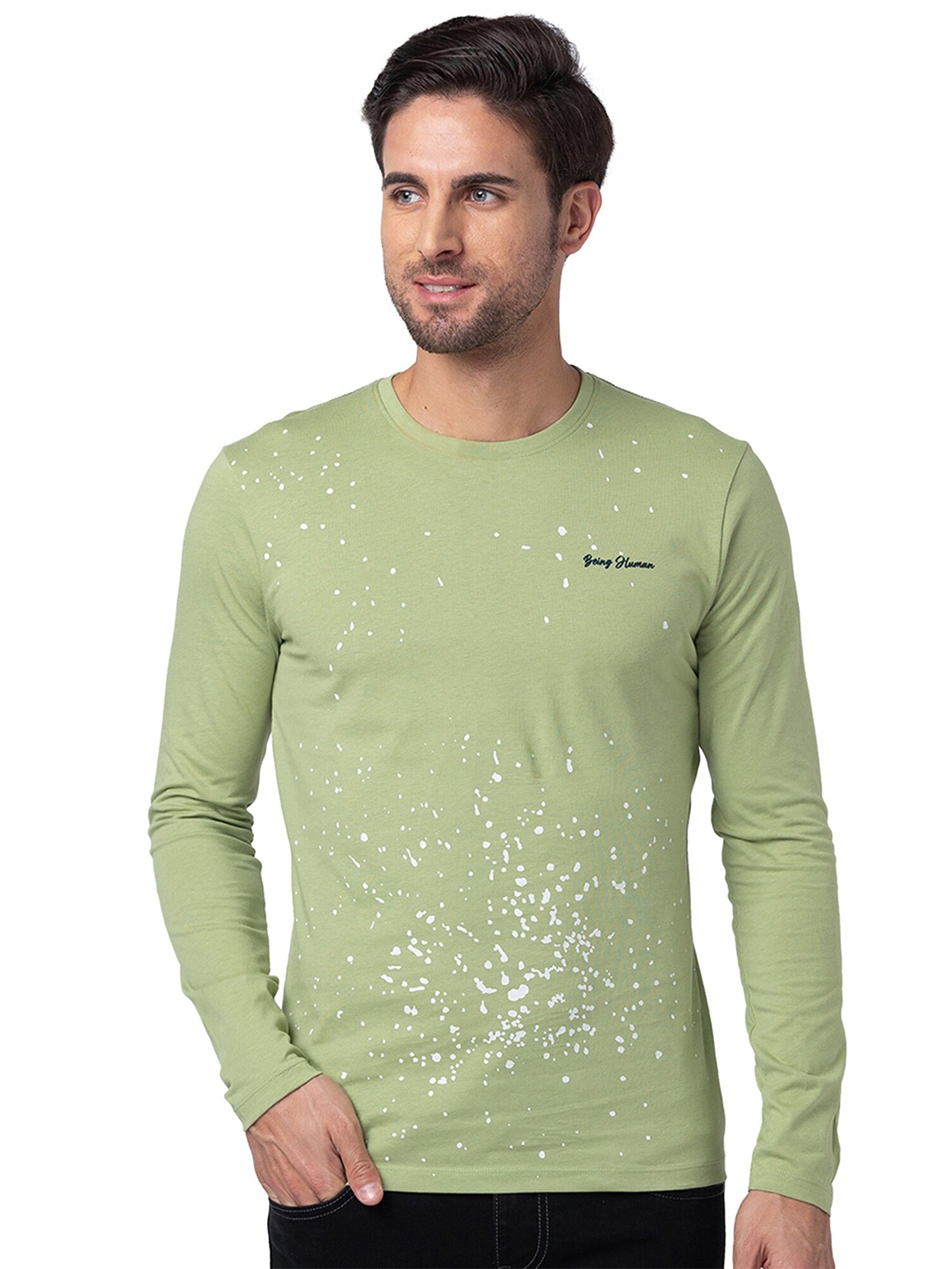 

Being Human Round Neck Cotton T-shirt, Green