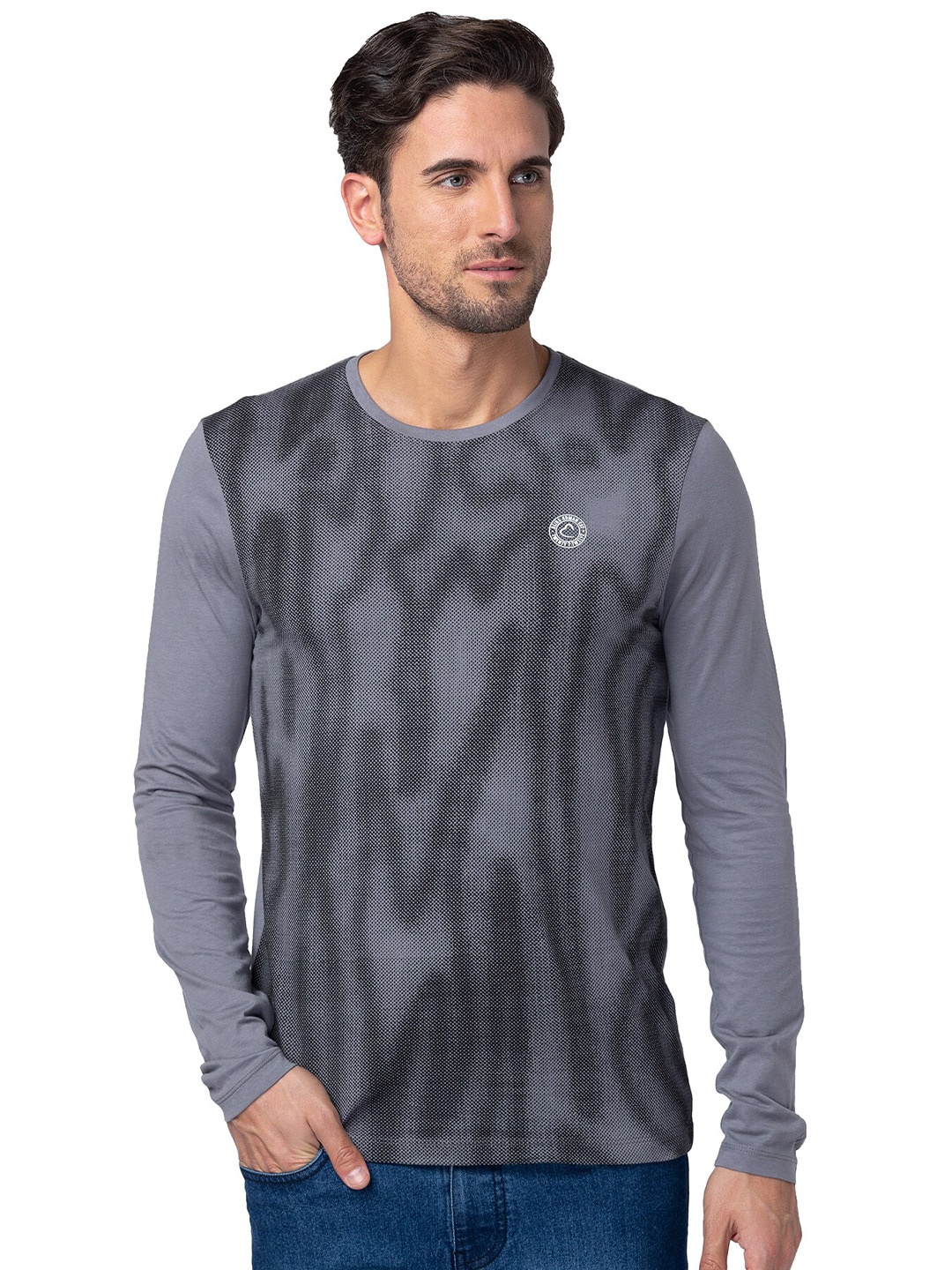 

Being Human Slim Fit Abstract Printed Round Neck Casual T-shirt, Grey