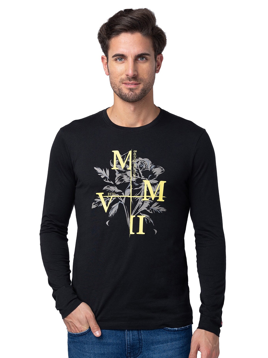 

Being Human Typography Printed Casual T-shirt, Black
