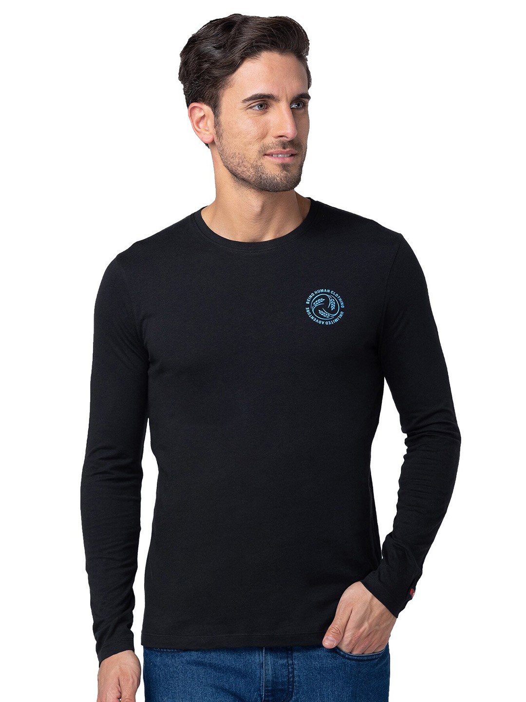 

Being Human Round Neck Cotton T-shirt, Black