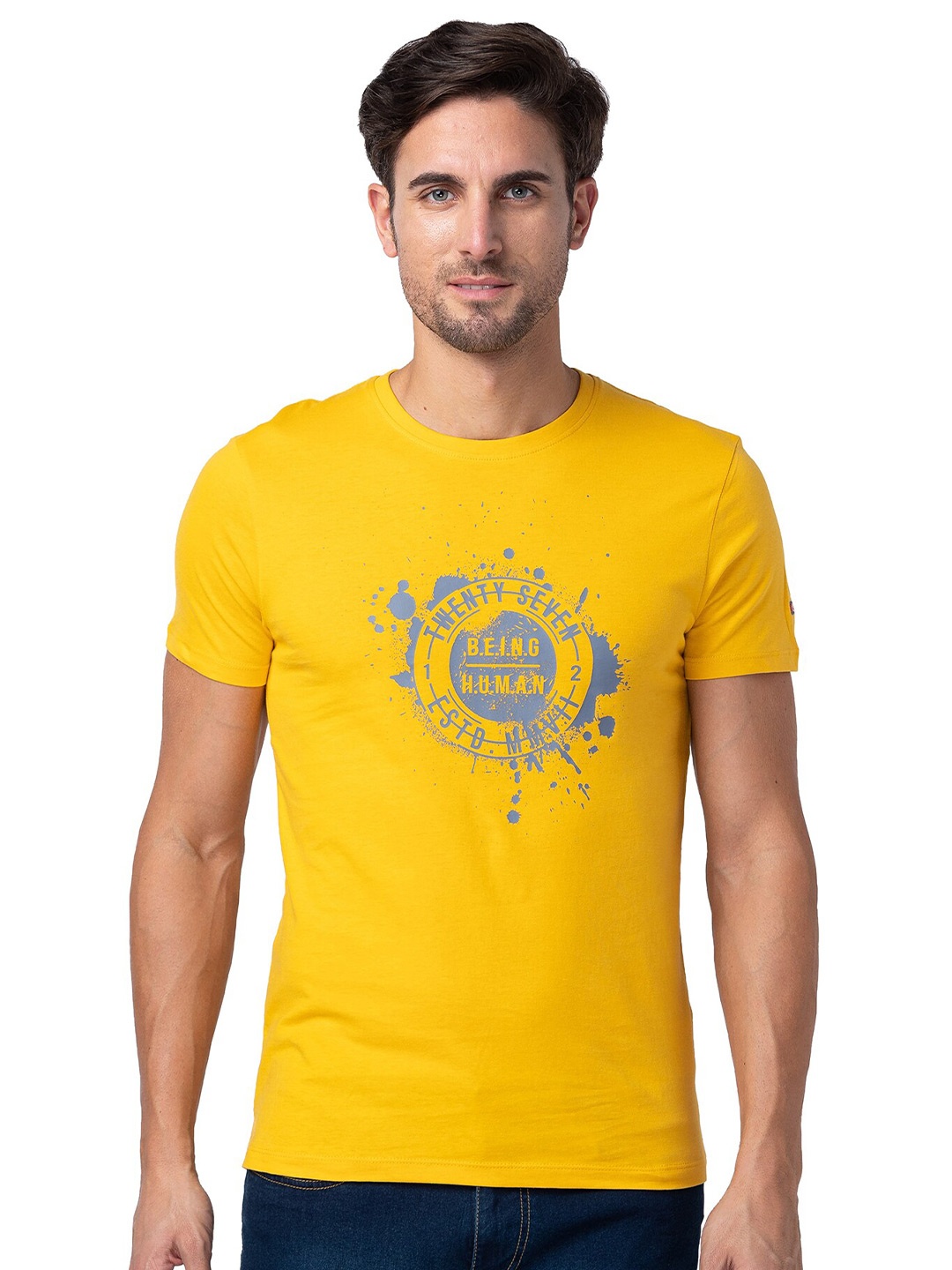 

Being Human Graphic Printed Cotton T-shirt, Yellow