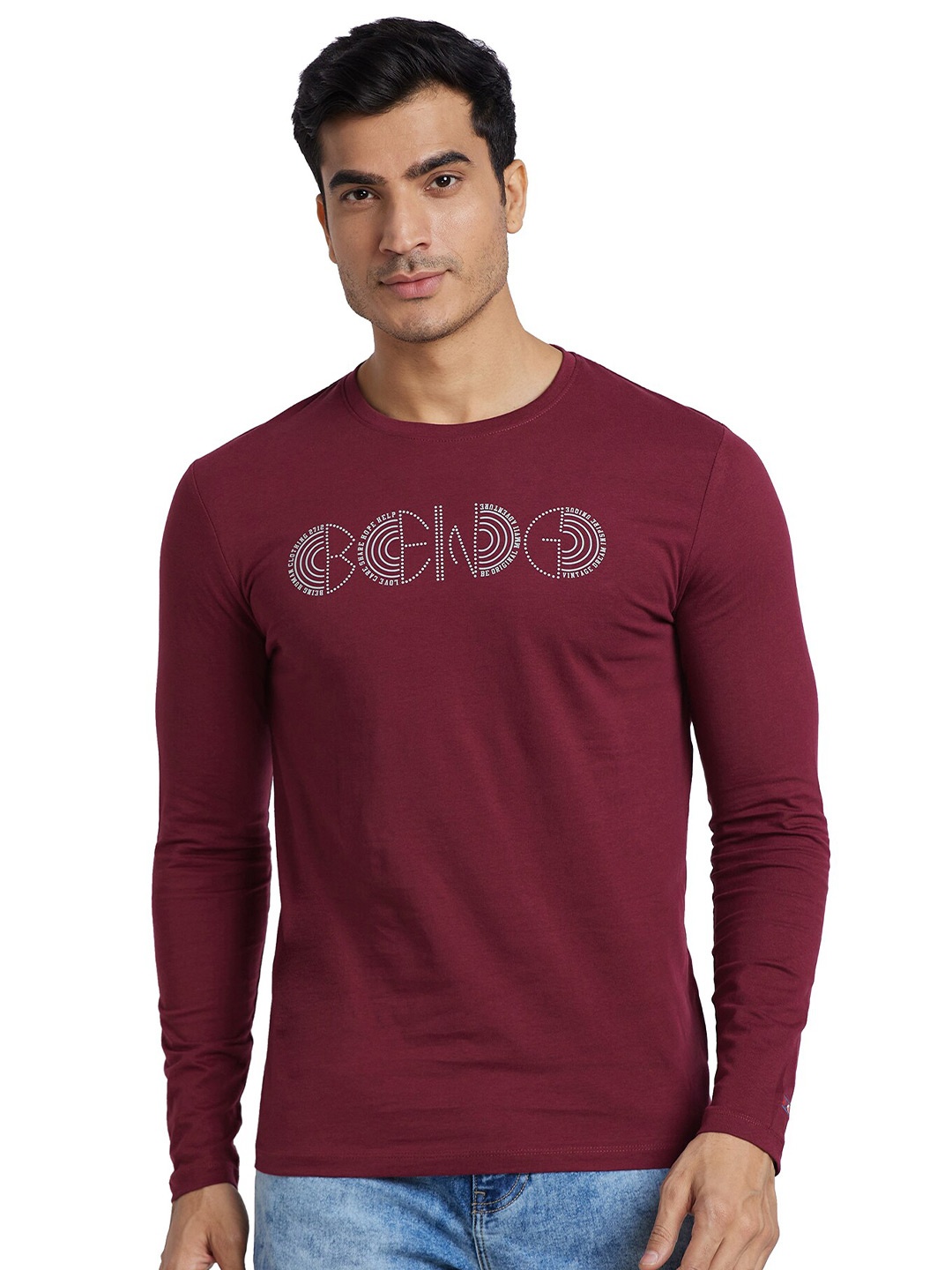 Being Human Typography Printed Round Neck Cotton T-shirt, Maroon