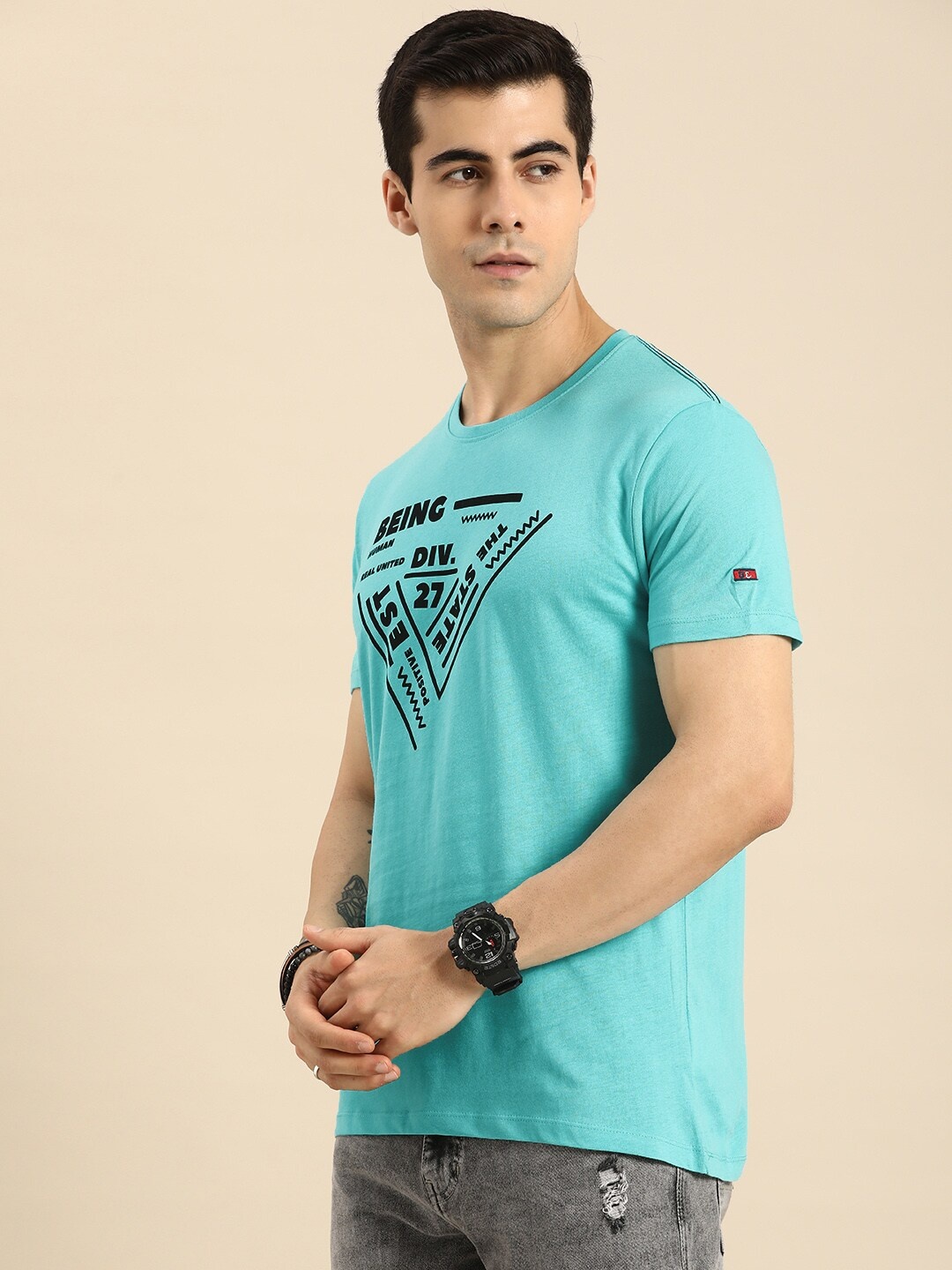 

Being Human Typography Printed Short Sleeves T-shirt, Blue