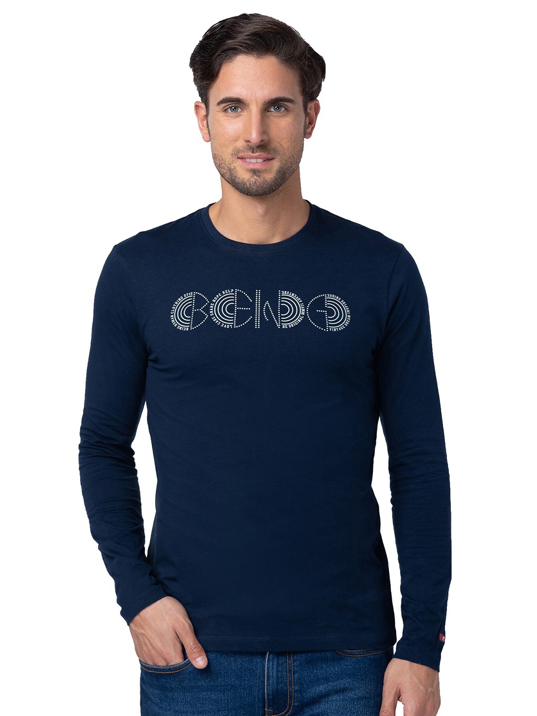 

Being Human Slim Fit Typography Printed Round Neck T-shirt, Blue