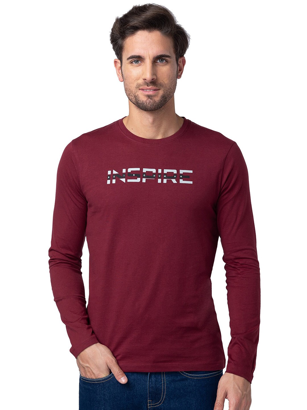 

Being Human Typography Printed Round Neck Cotton Regular T-shirt, Purple