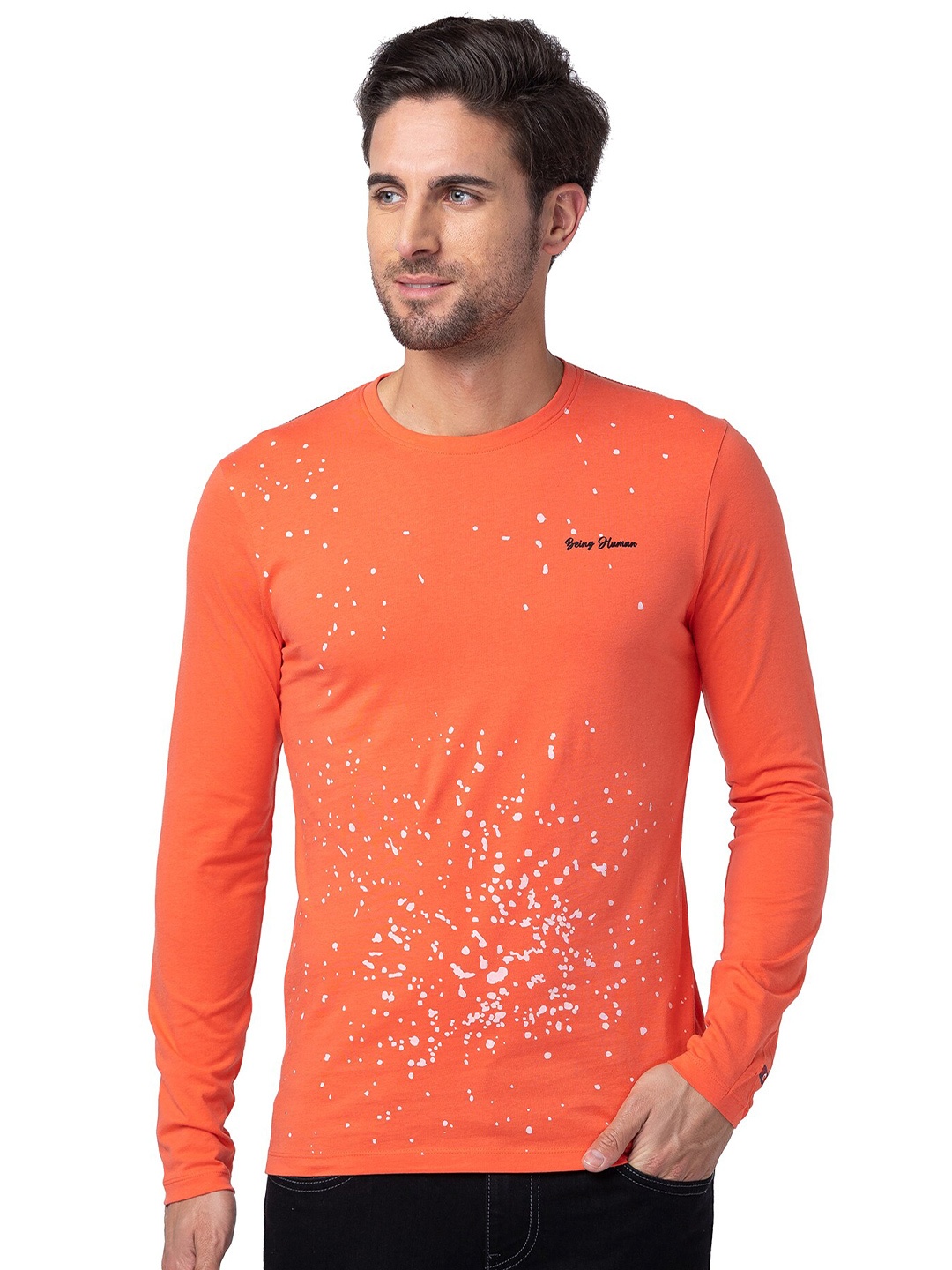 

Being Human Abstract Printed Casual T-shirt, Orange