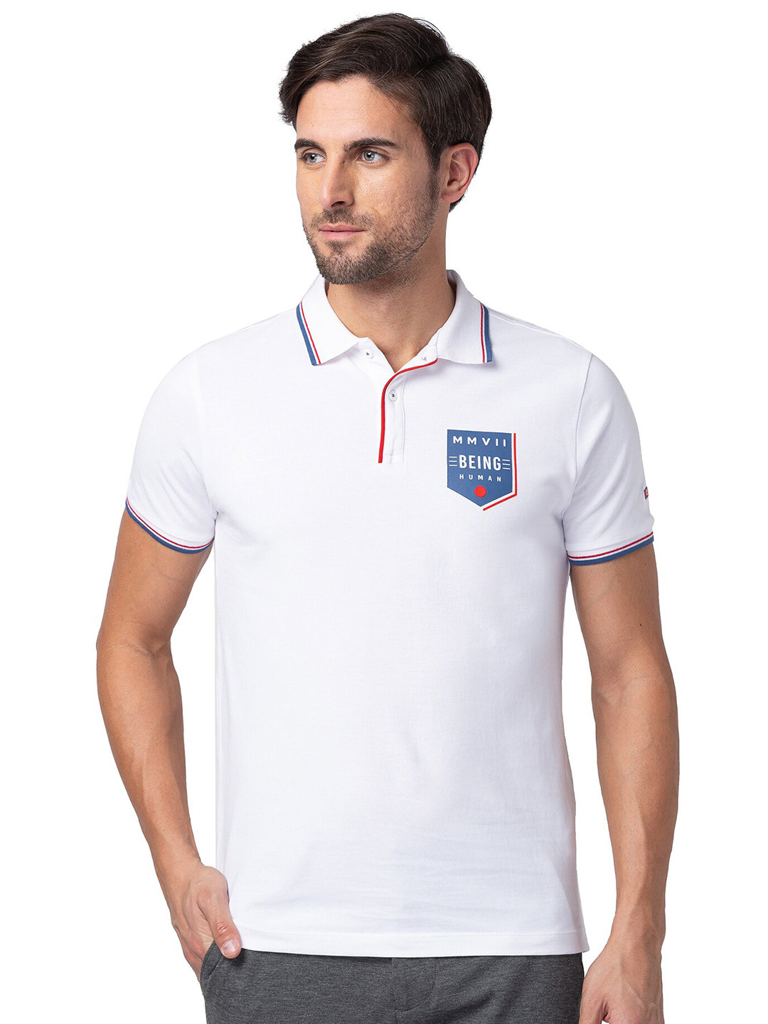 

Being Human Polo Collar Casual T-shirt, White
