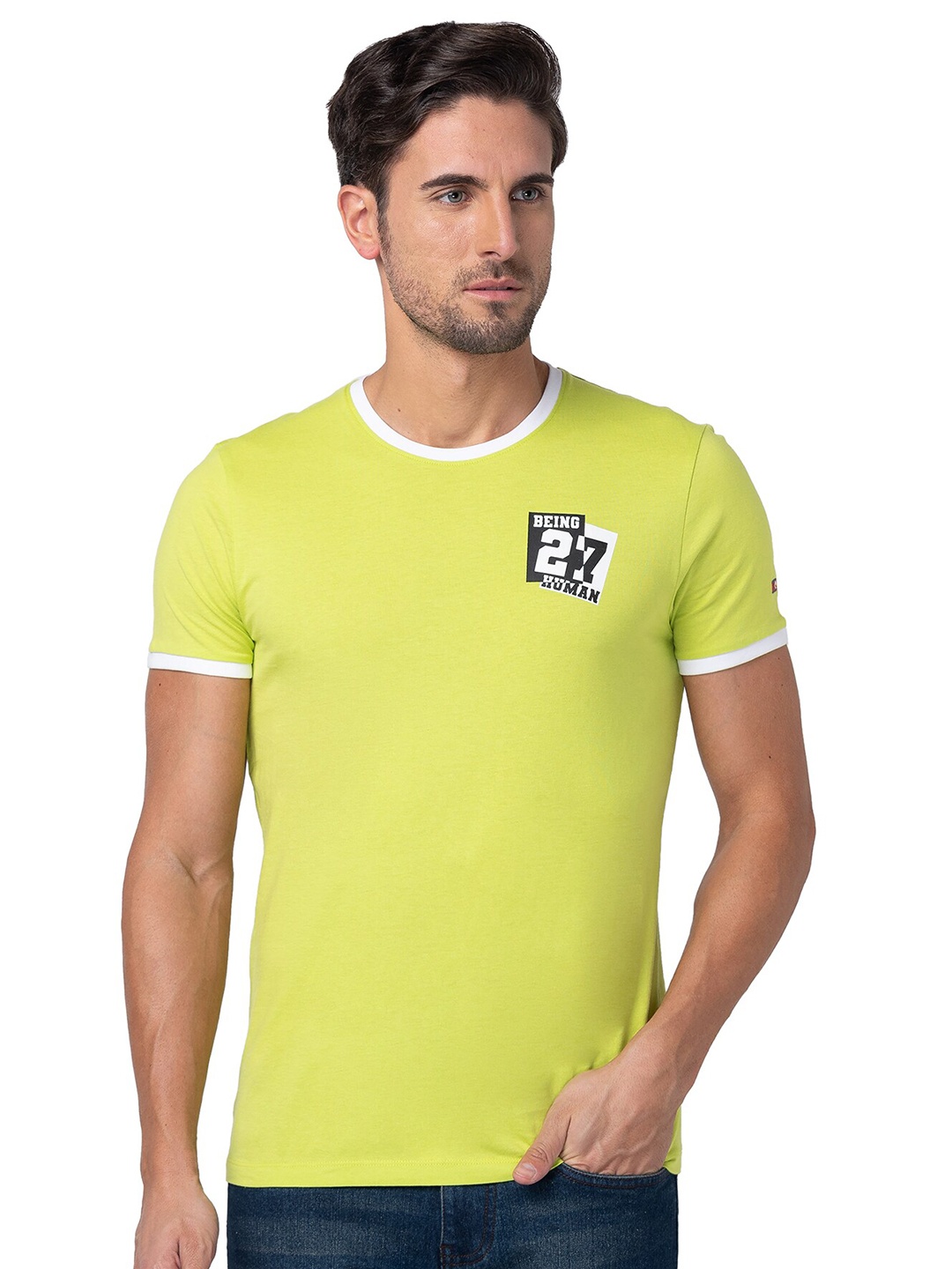 

Being Human Graphic Printed Short Sleeves T-shirt, Yellow