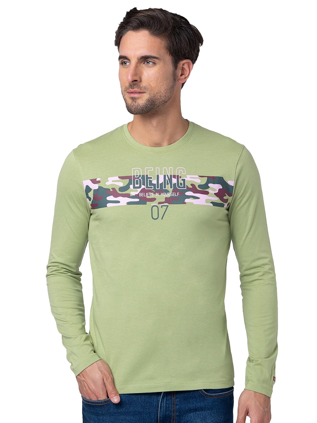 

Being Human Typography Printed Round Neck Cotton Regular T-shirt, Green