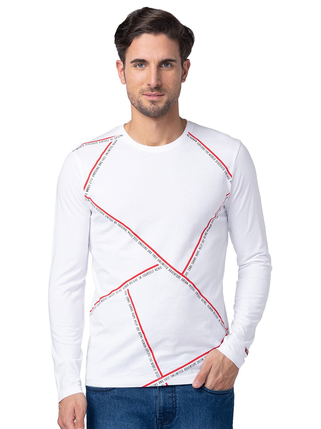 

Being Human Geometric Printed Round Neck Cotton Regular T-shirt, White