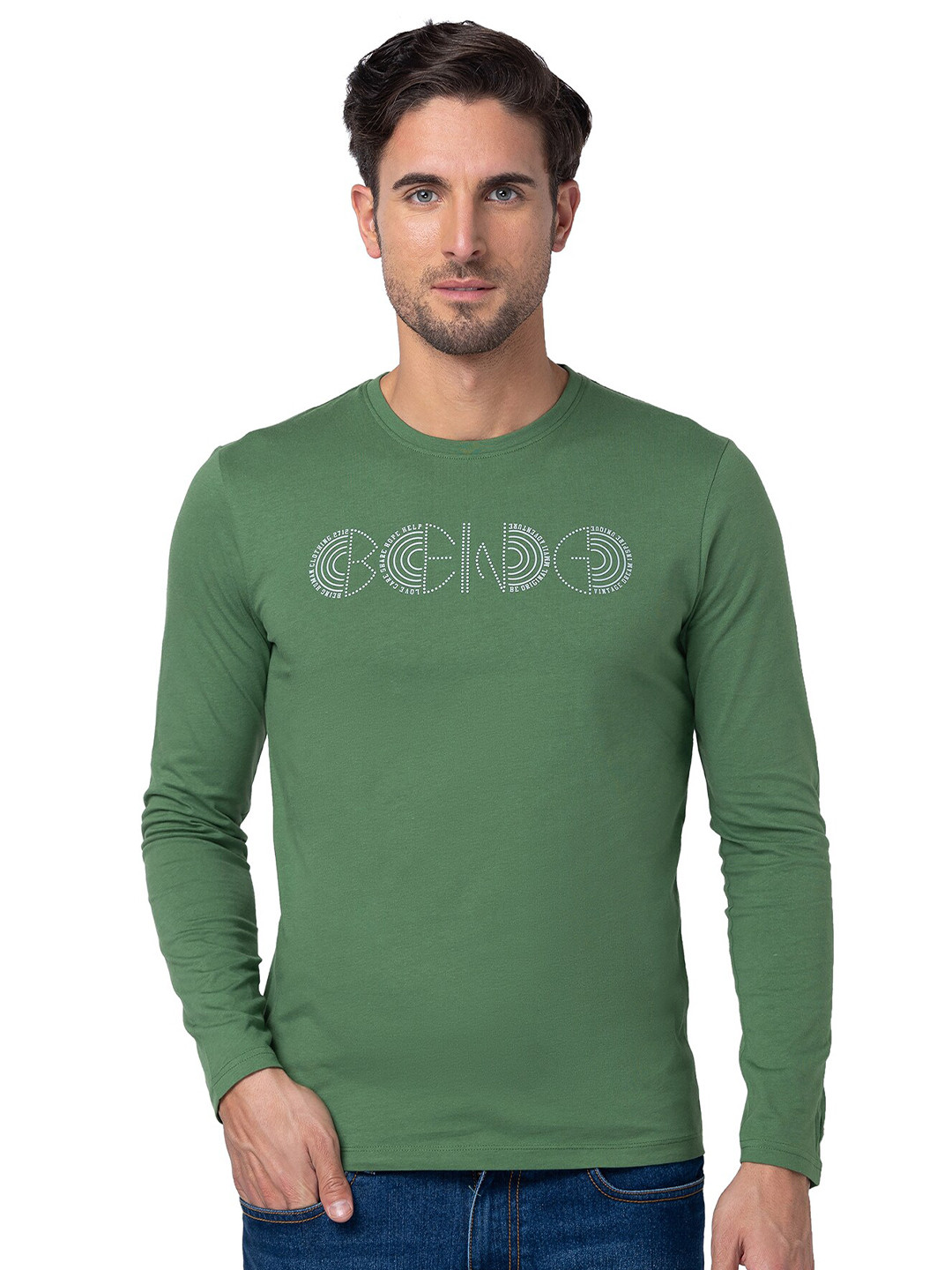 

Being Human Typography Printed Round Neck Casual T-Shirt, Green