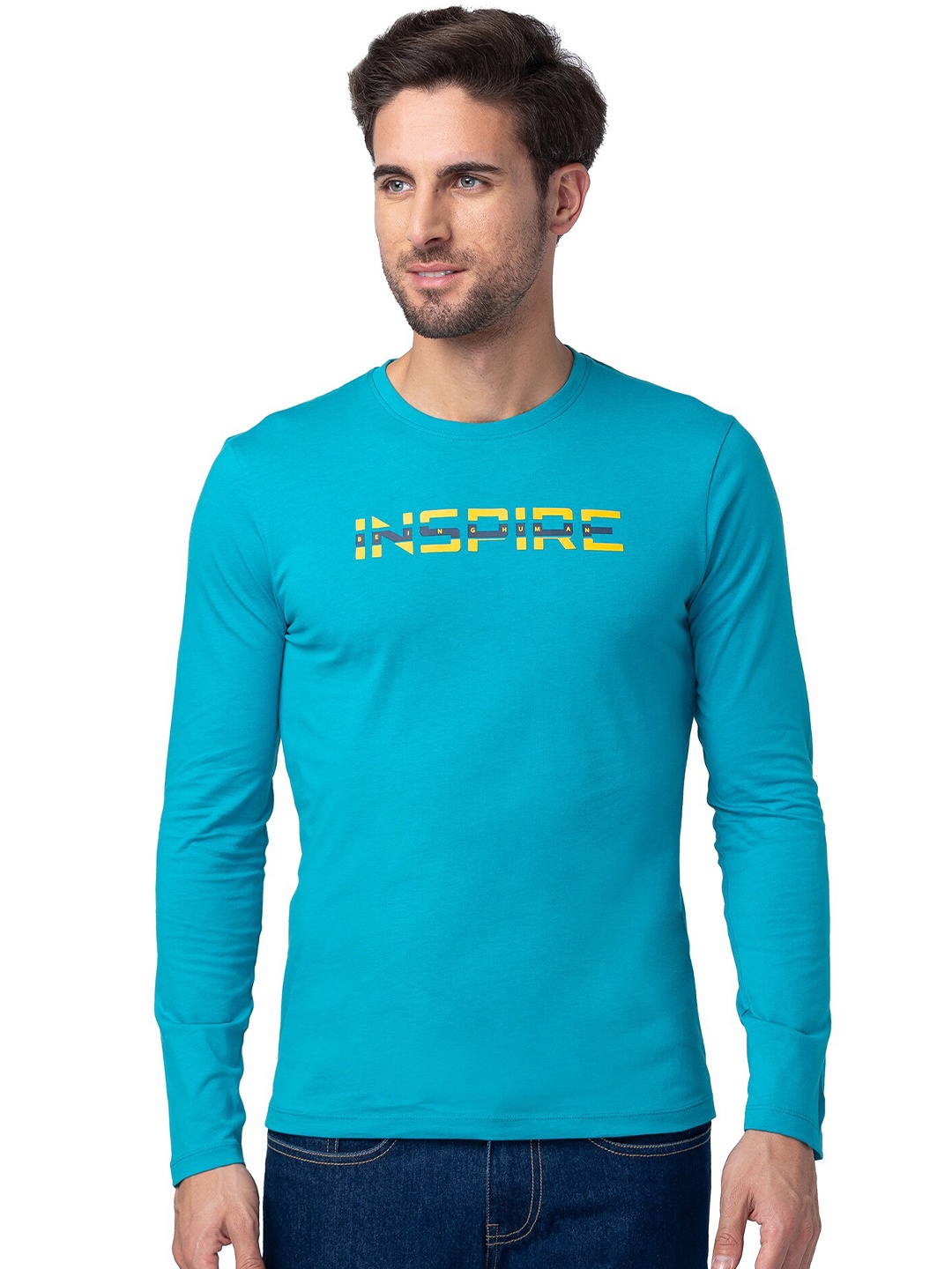 

Being Human Typography Printed Round Neck T-Shirt, Blue