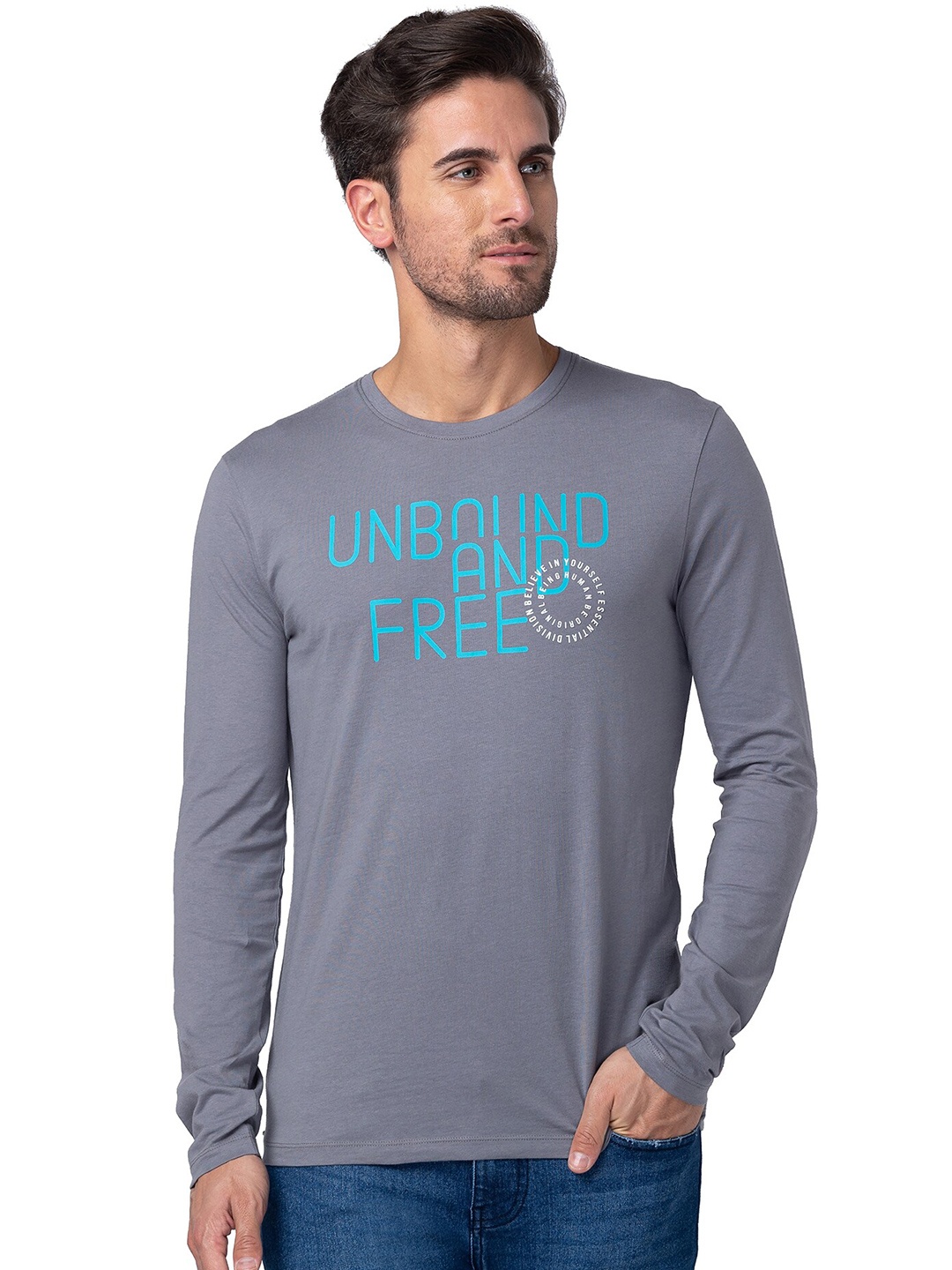 

Being Human Typography Printed Round Neck T-Shirt, Grey