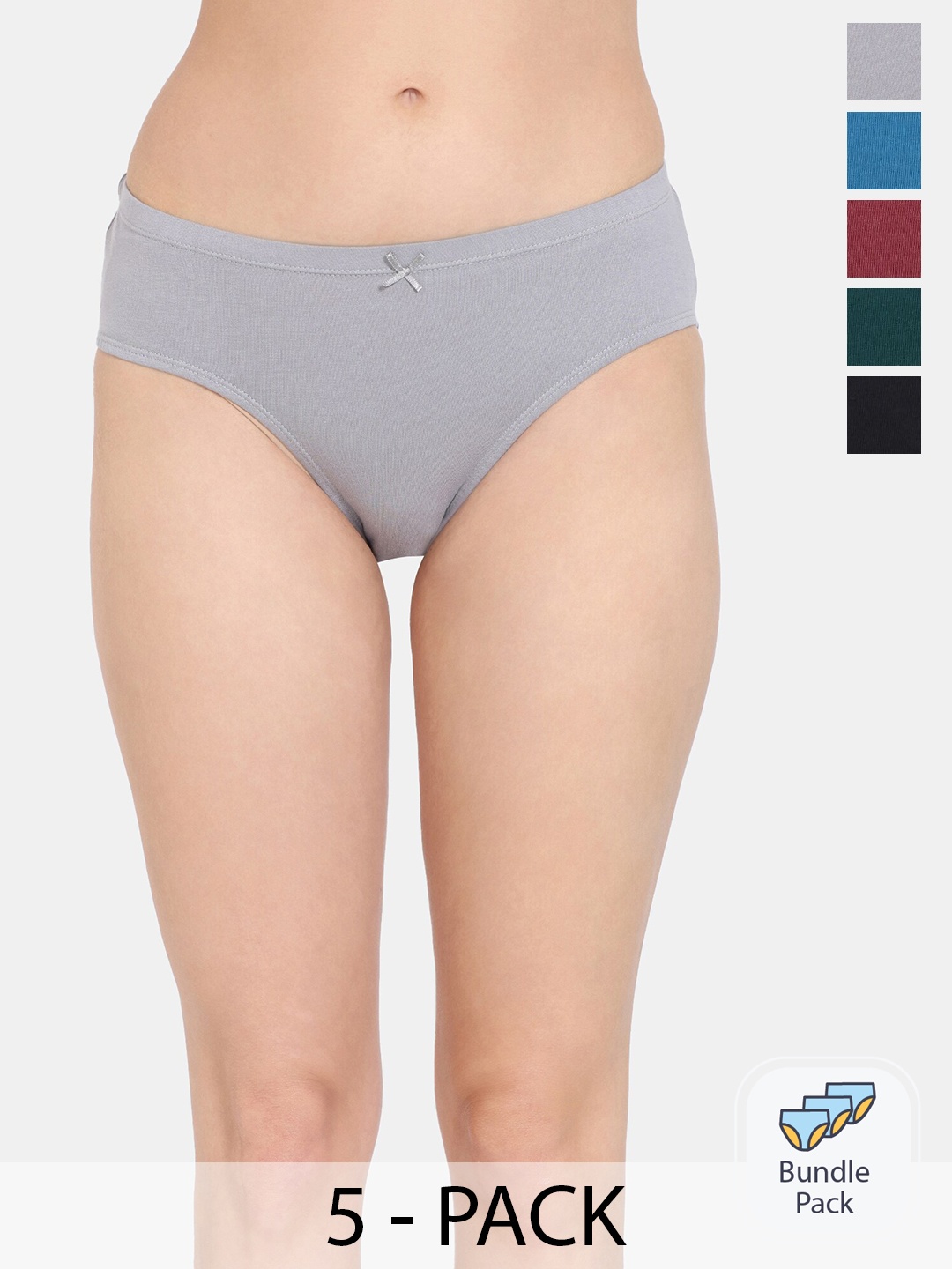 

Rosaline by Zivame Pack Of 5 Pure Cotton Hipster Briefs, Blue