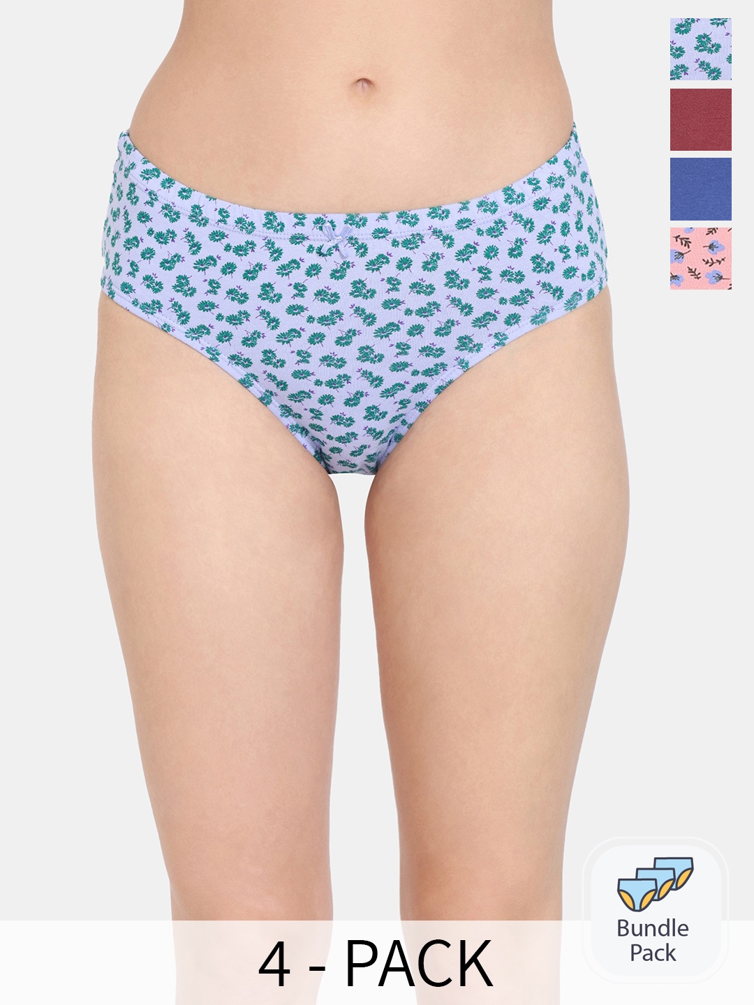 

Rosaline by Zivame Pack Of 5 Floral Printed Pure Cotton Hipster Briefs, Blue