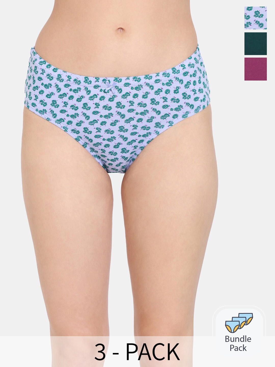 

Rosaline by Zivame Pack Of 3 Pure Cotton Hipster Briefs, Purple