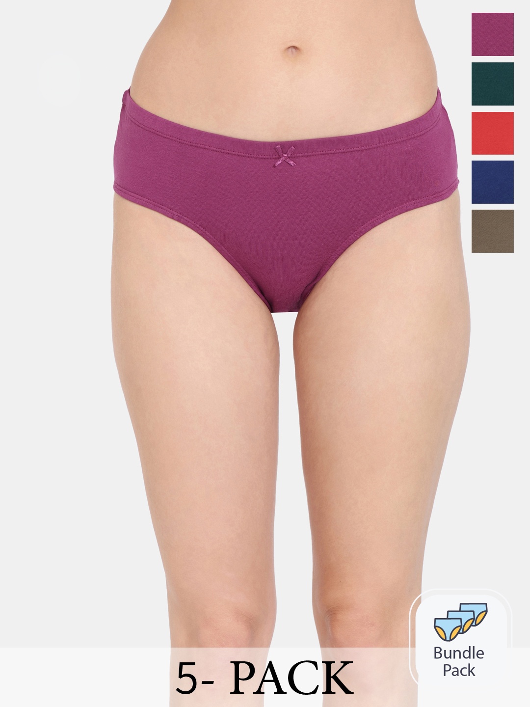 

Rosaline by Zivame Pack Of 5 Pure Cotton Hipster Briefs, Green
