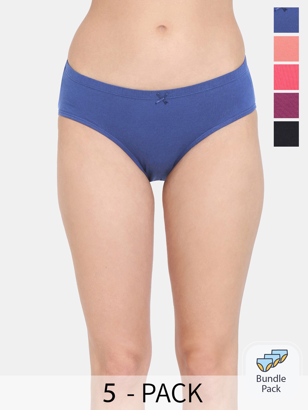 

Rosaline by Zivame Pack Of 5 Pure Cotton Hipster Briefs, Blue