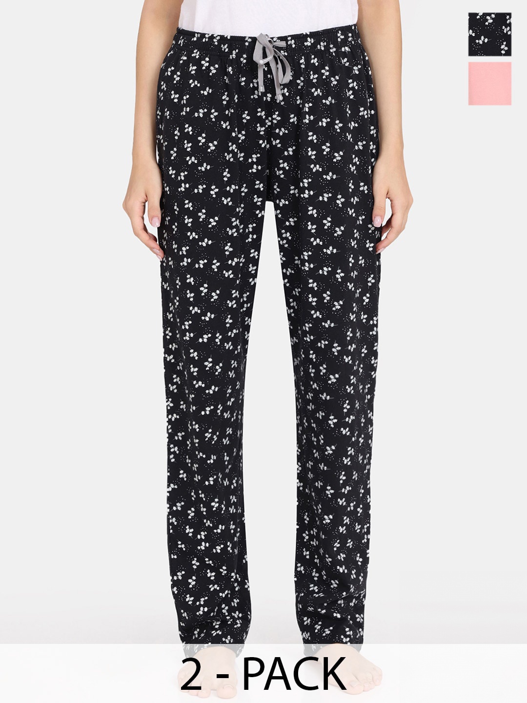 

Rosaline by Zivame Women Pack Of 2 Printed Lounge Pants, Black