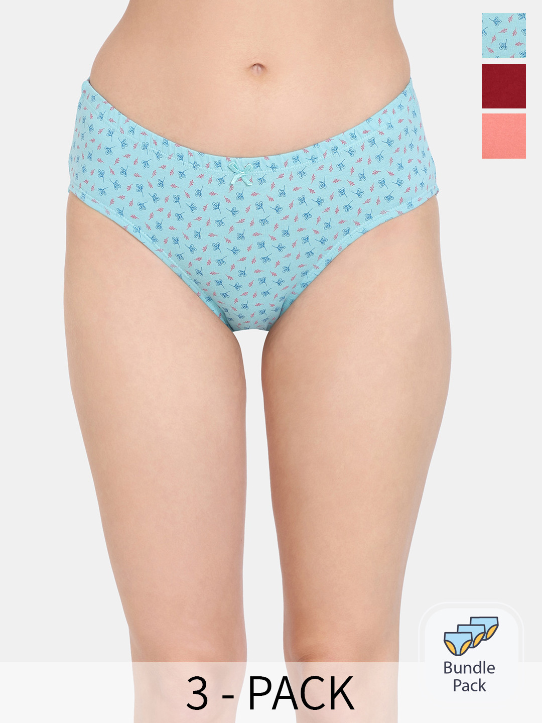 

Rosaline by Zivame Pack Of 3 Pure Cotton Hipster Briefs, Blue