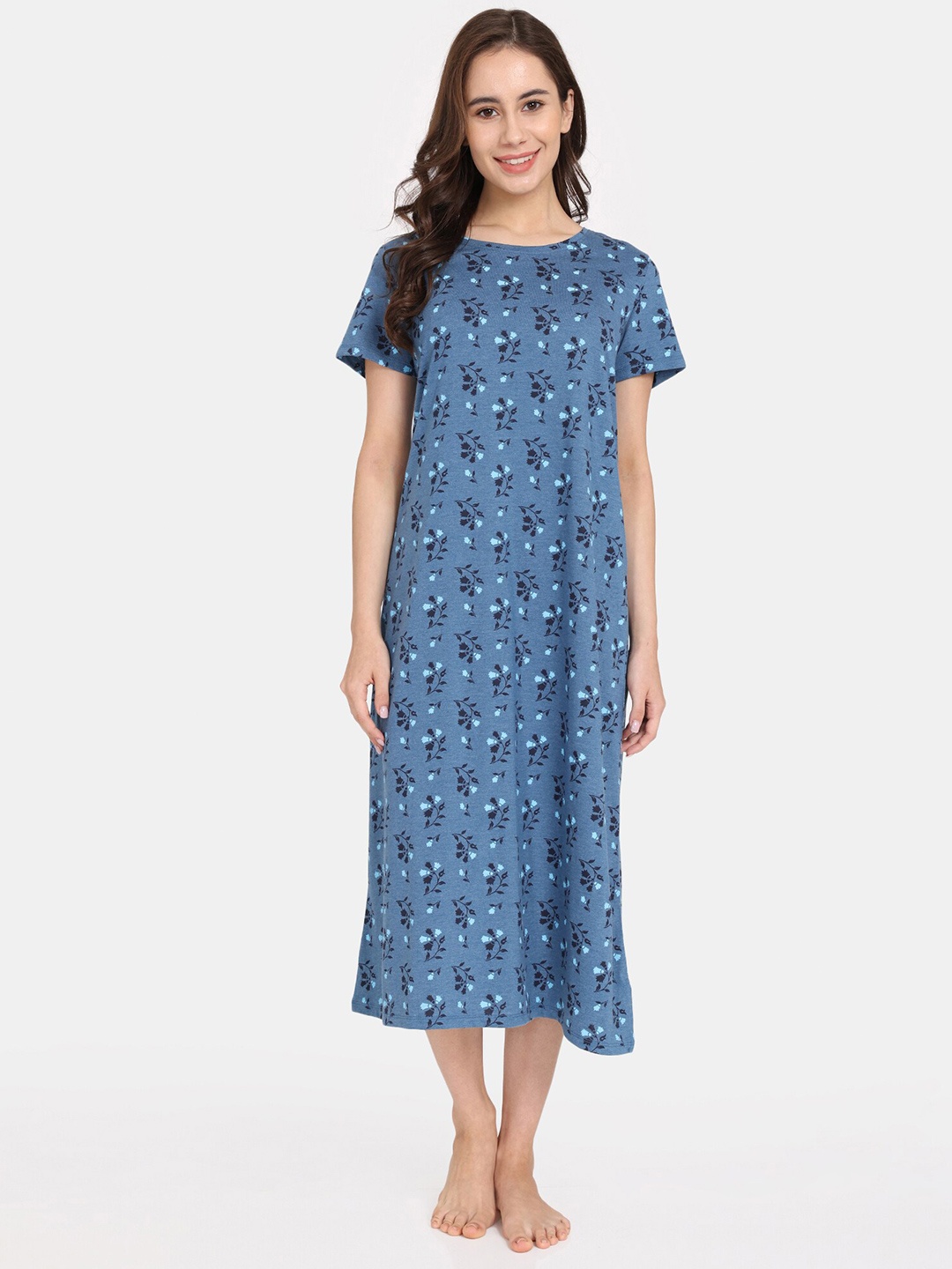

Rosaline by Zivame Floral Printed Nightdress, Blue