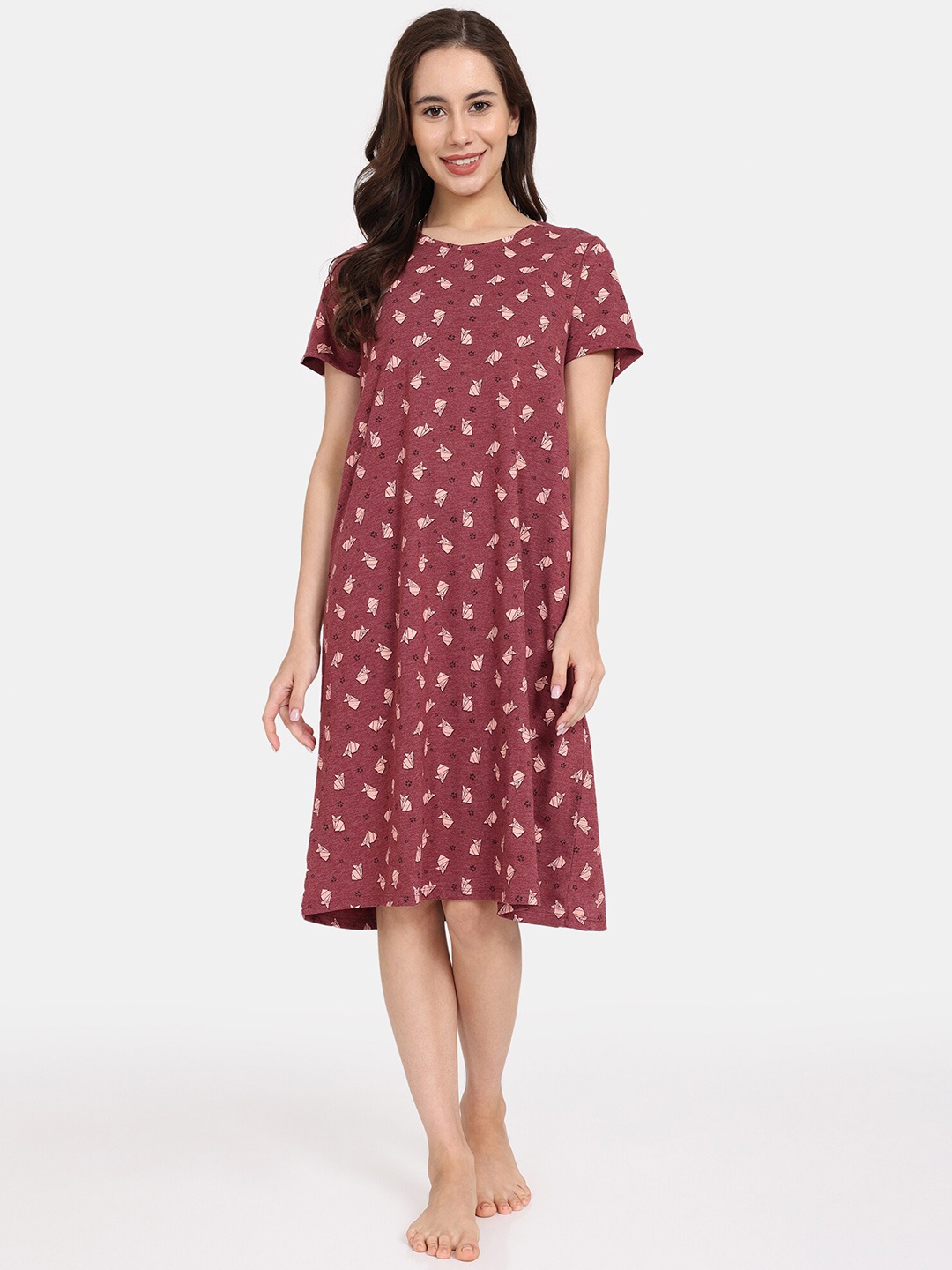 

Rosaline by Zivame Conversational Printed Nightdress, Brown