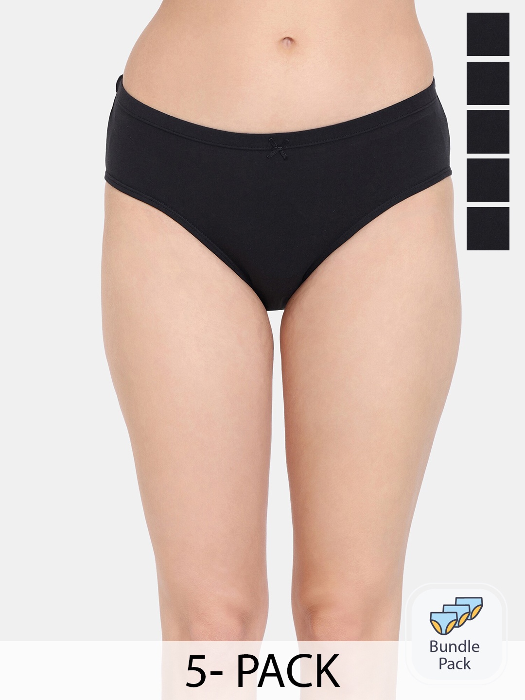 

Rosaline by Zivame Pack Of 5 Pure Cotton Hipster Briefs, Black