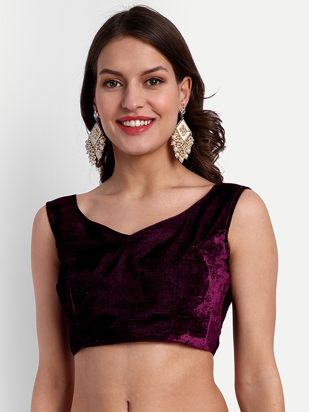 

SAZRIKA Sweetheart Neck Velvet Saree Blouse, Purple