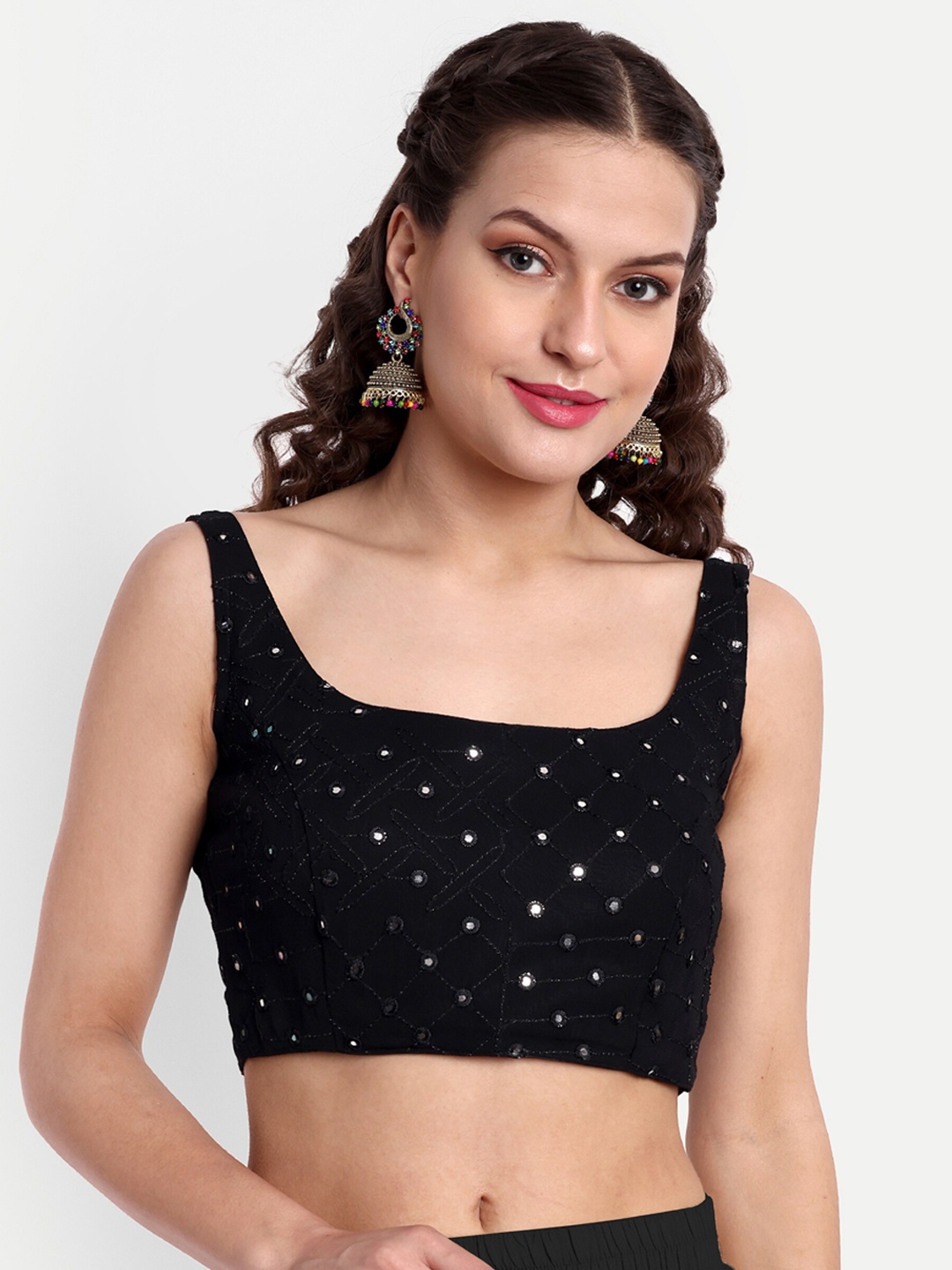 

SAZRIKA Mirror Work Embellished Georgette Saree Blouse, Black