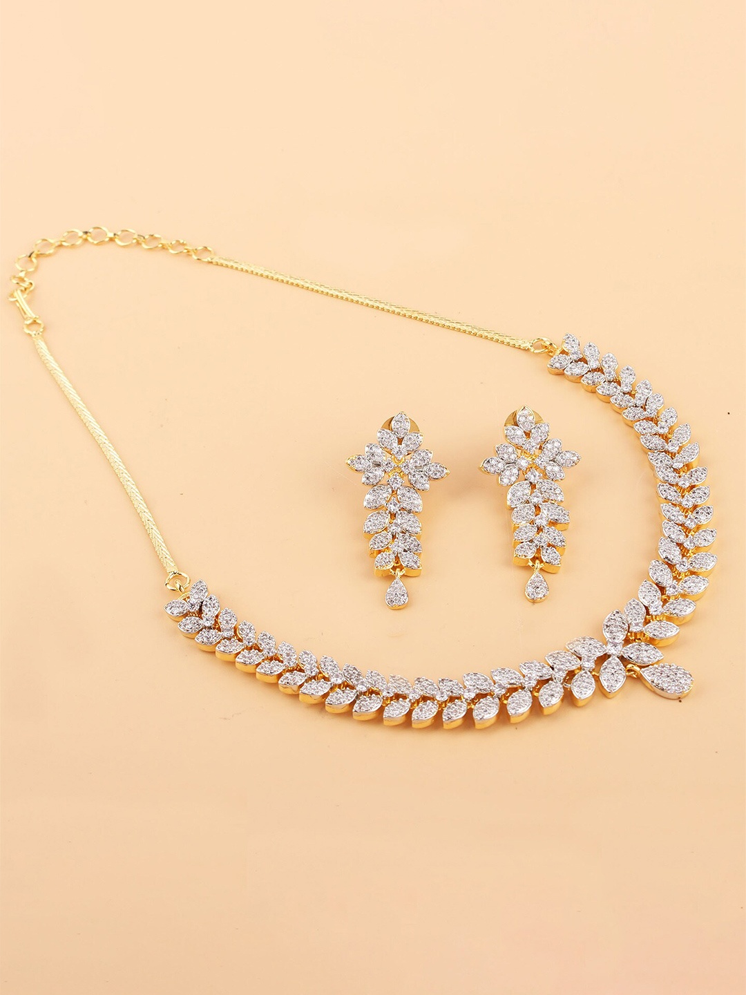 

Mirana Gold-Plated American Diamond Studded Necklace With Earrings