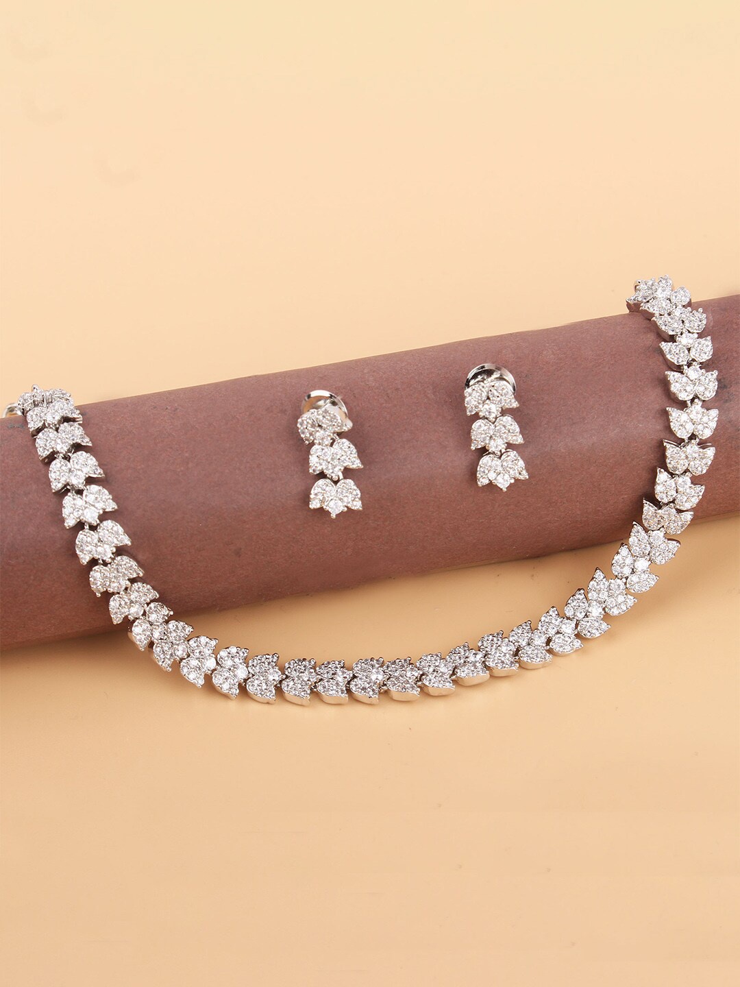 

Mirana Rhodium-Plated AD-Studded Jewellery Set, Silver