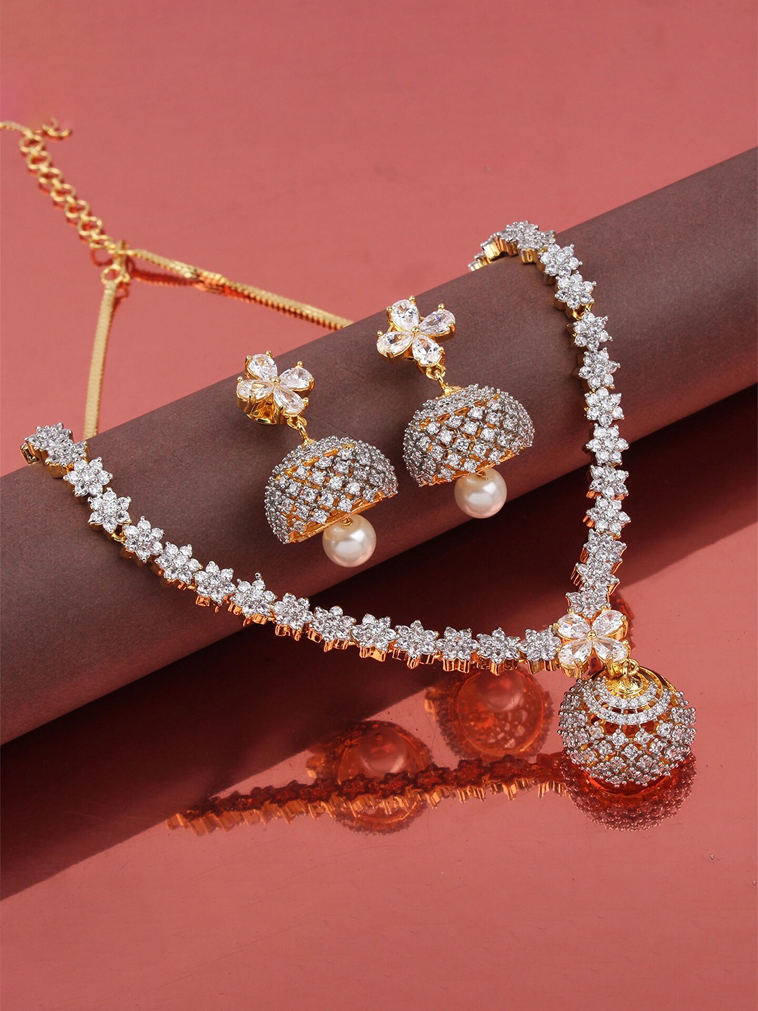 

Mirana Gold-Plated AD-Studded Jhumki Style Jewellery Set