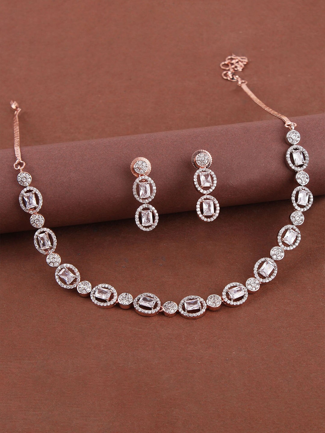 

Mirana Rose Gold-Plated American Diamond Studded Jewellery Set
