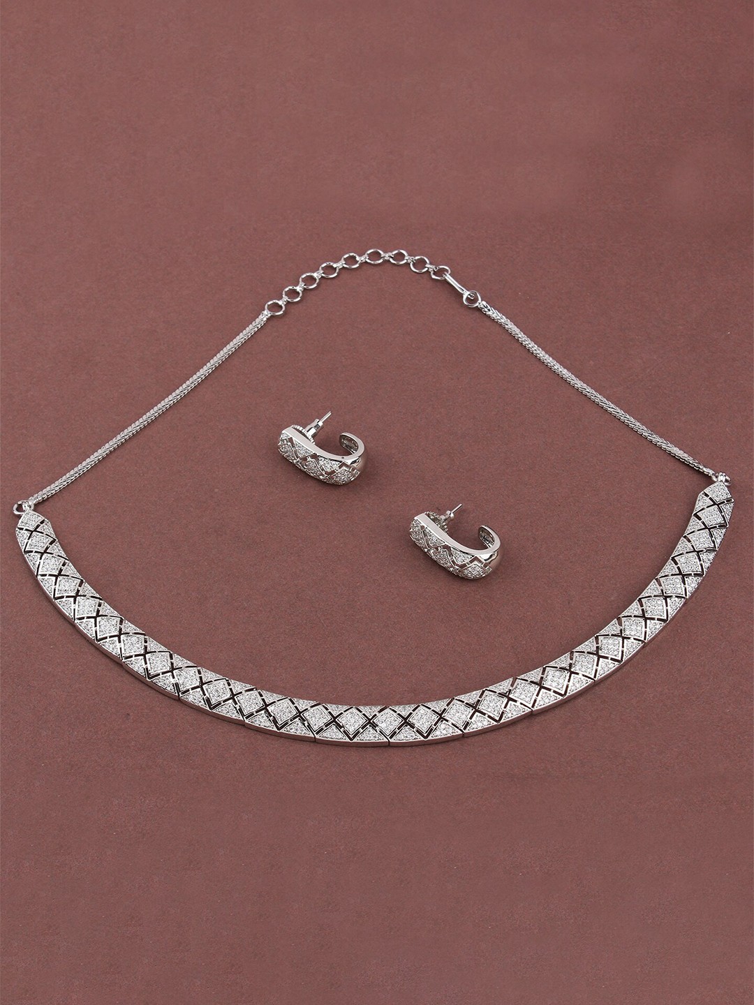 

Mirana Rhodium-Plated American Diamond Studded Jewellery Set, Silver