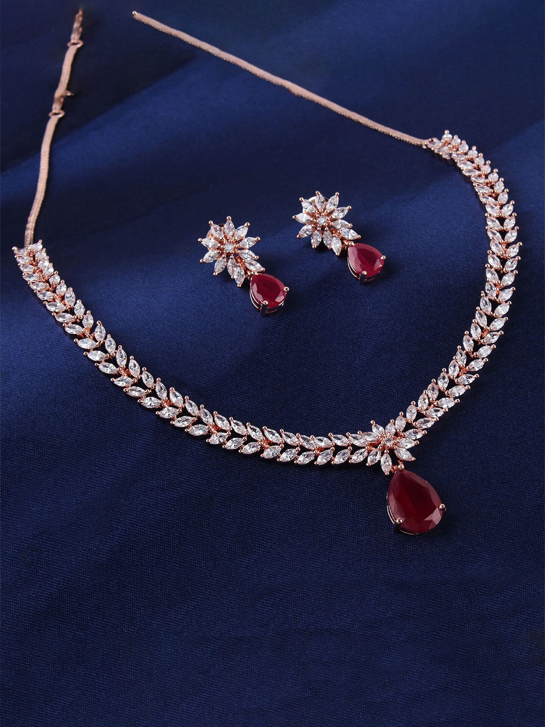 

Mirana Rose Gold-Plated American Diamond Studded Jewellery Set