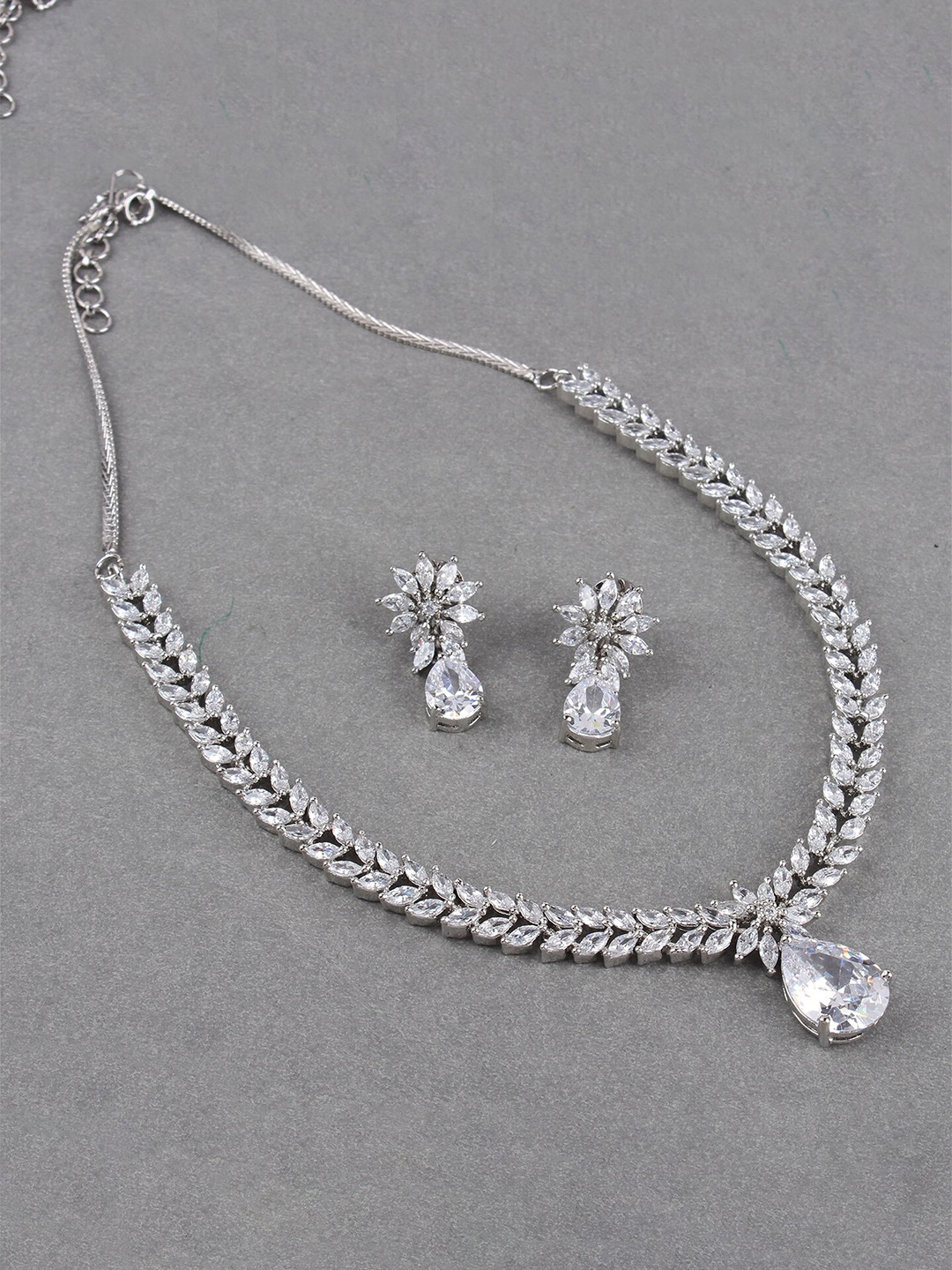 

Mirana Rhodium-Plated American Diamond-Studded Jewellery Set, Silver