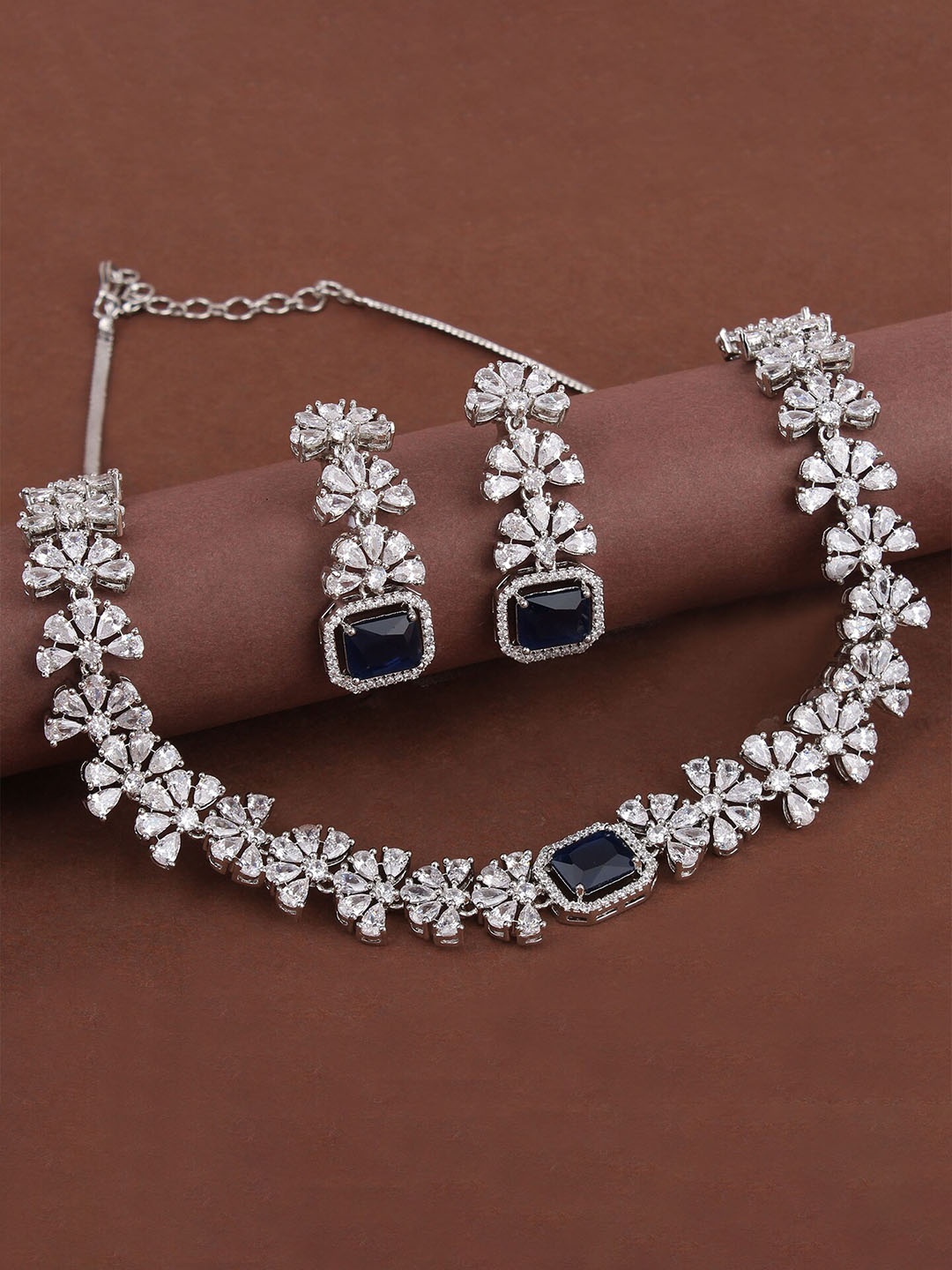 

Mirana Rhodium Plated American Diamond Studded Jewellery Set, Silver