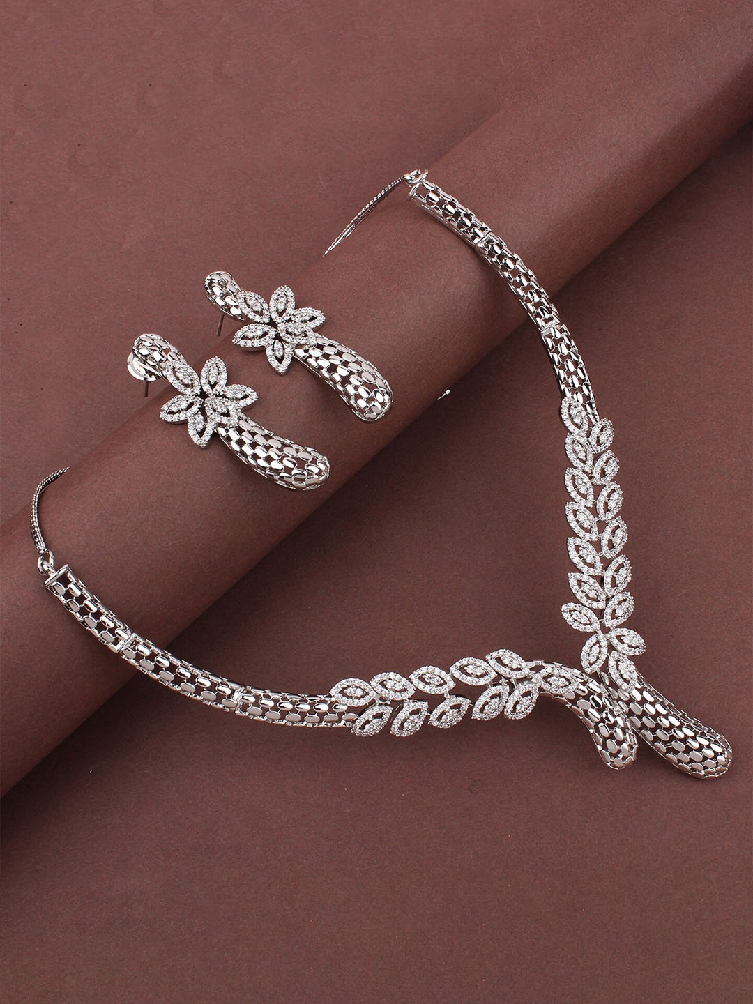 

Mirana Rhodium-Plated AD-Studded Jewellery Set, Silver
