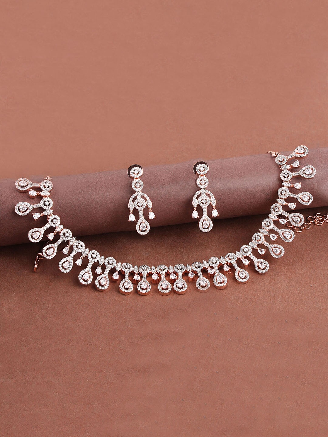 

Mirana Rose Gold-Plated American Diamond Studded Jewellery Set