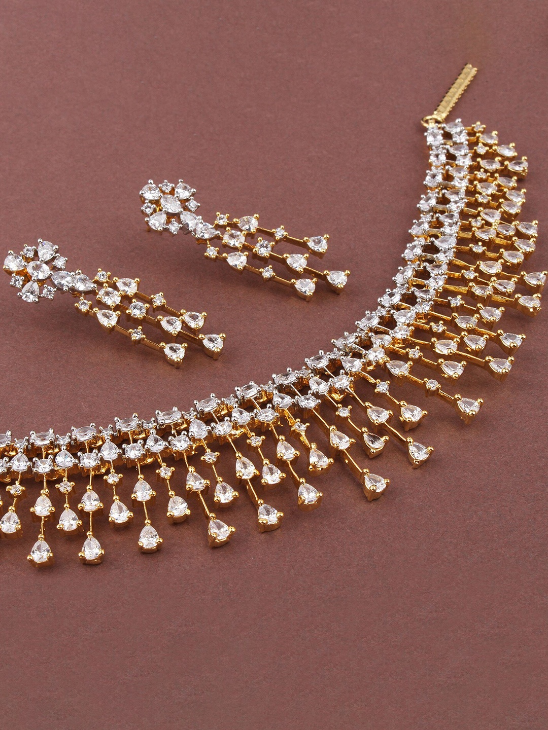 

Mirana Gold-Plated AD-Studded Two Layered Mini Waterfall Jewellery Set