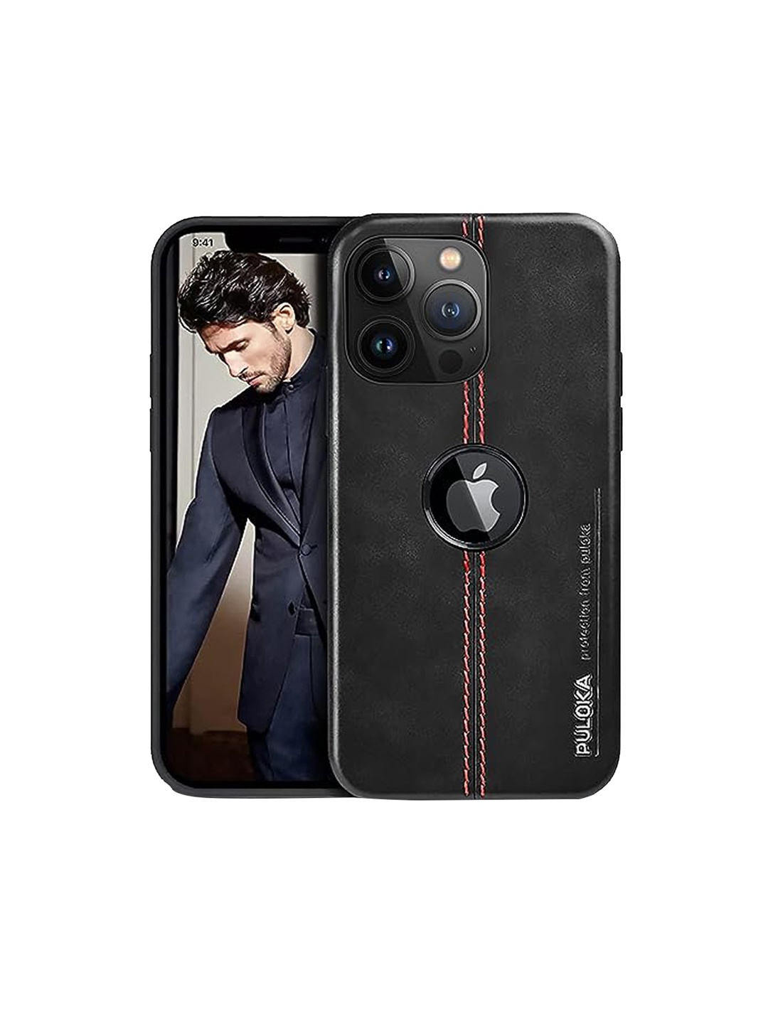 

TREEMODA iPhone 13 Pro Leather Phone Back Case, Black