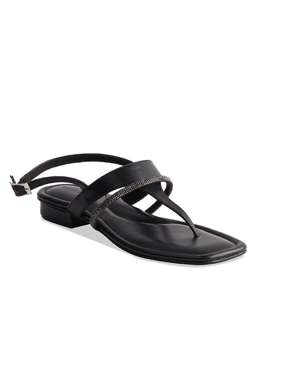 

ERIDANI Livia Embellished T- Strap Flats With Buckle Closure, Black